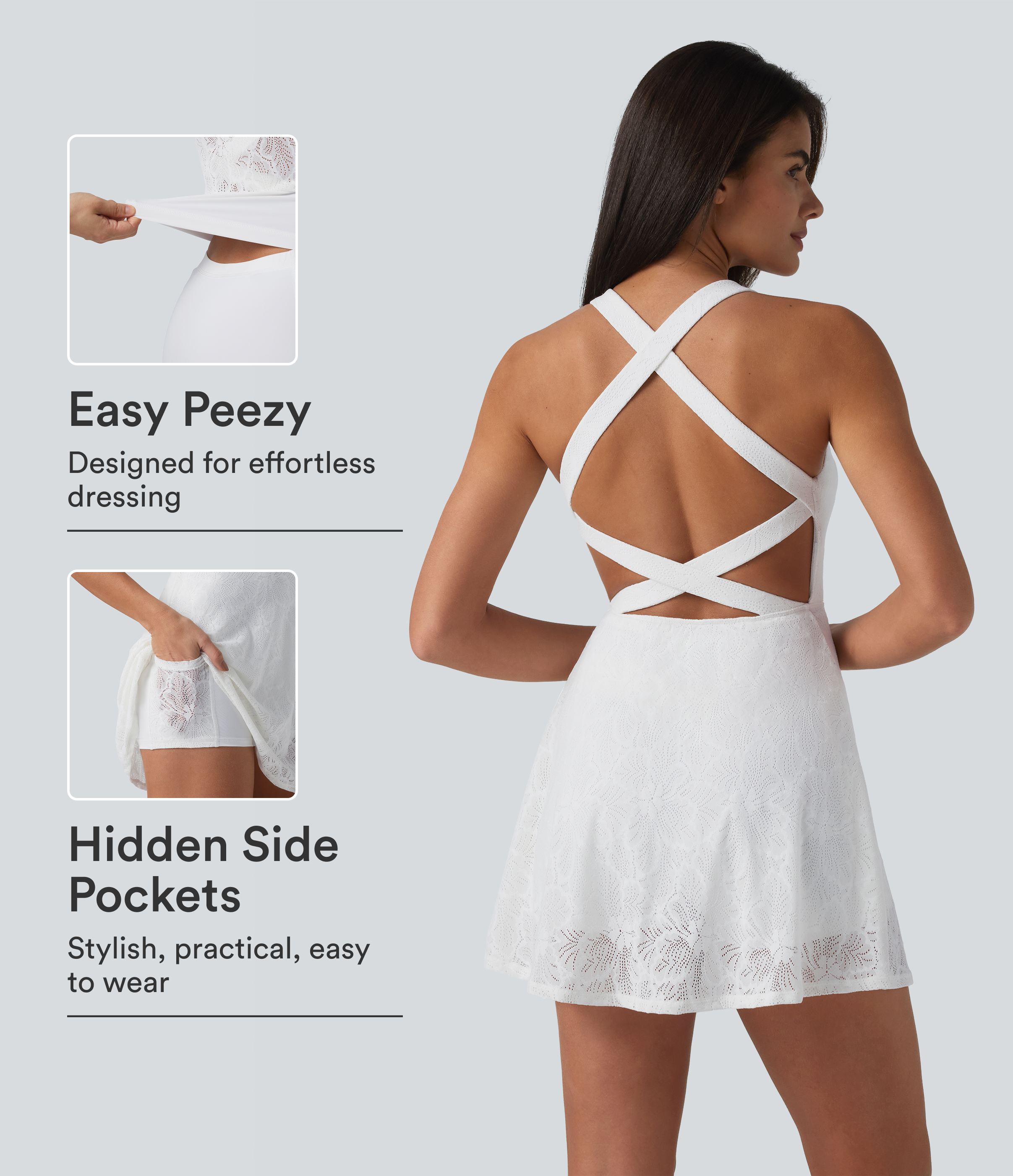 SoftlyZero™ QuickDry Built-in Bra Contrast Lace 2-in-1 Flare Mini Yoga Active Dress with Pockets-Easy Peezy Edition