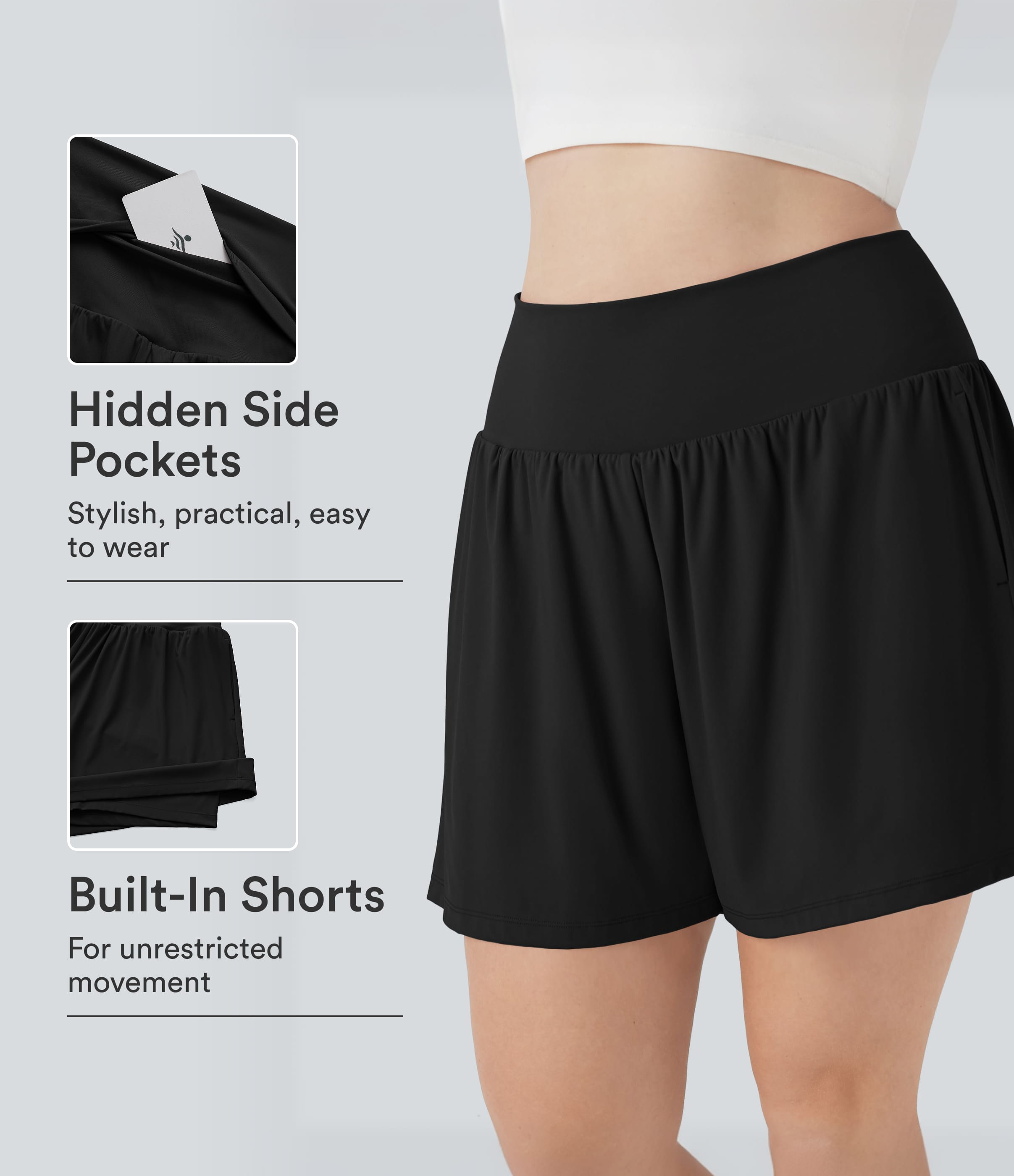 SoftlyZero™ Airy Super High Waisted 2-in-1 Cool Touch Yoga Plus Size Shorts 7" with Pockets