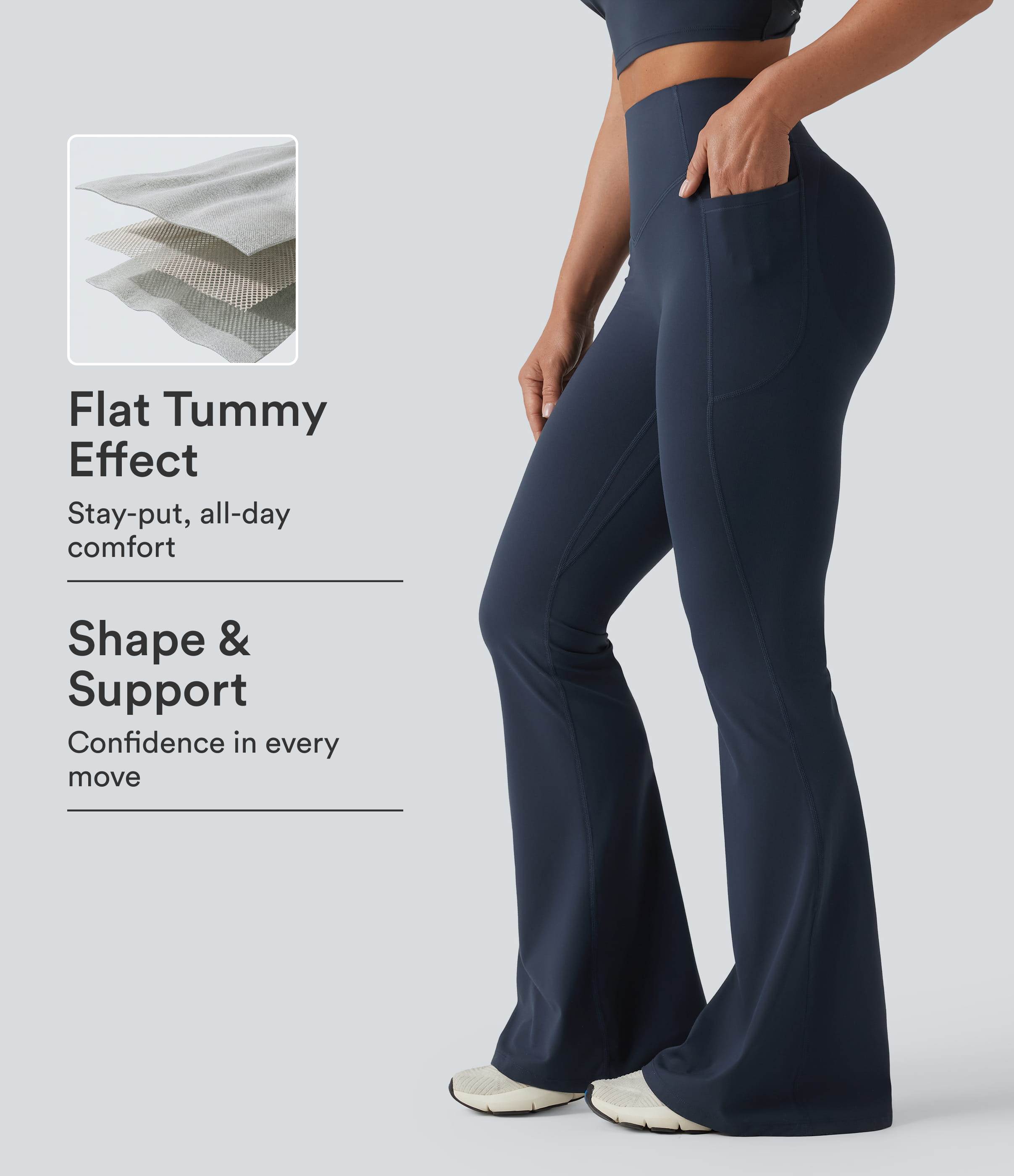 Legging de yoga évasé Halara UltraSculpt™ taille haute, effet push-up fessier et ventre plat, avec poches