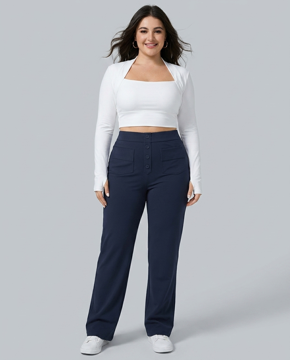 DayStretch High Waisted Pockets Straight Leg Casual Plus Size Pants