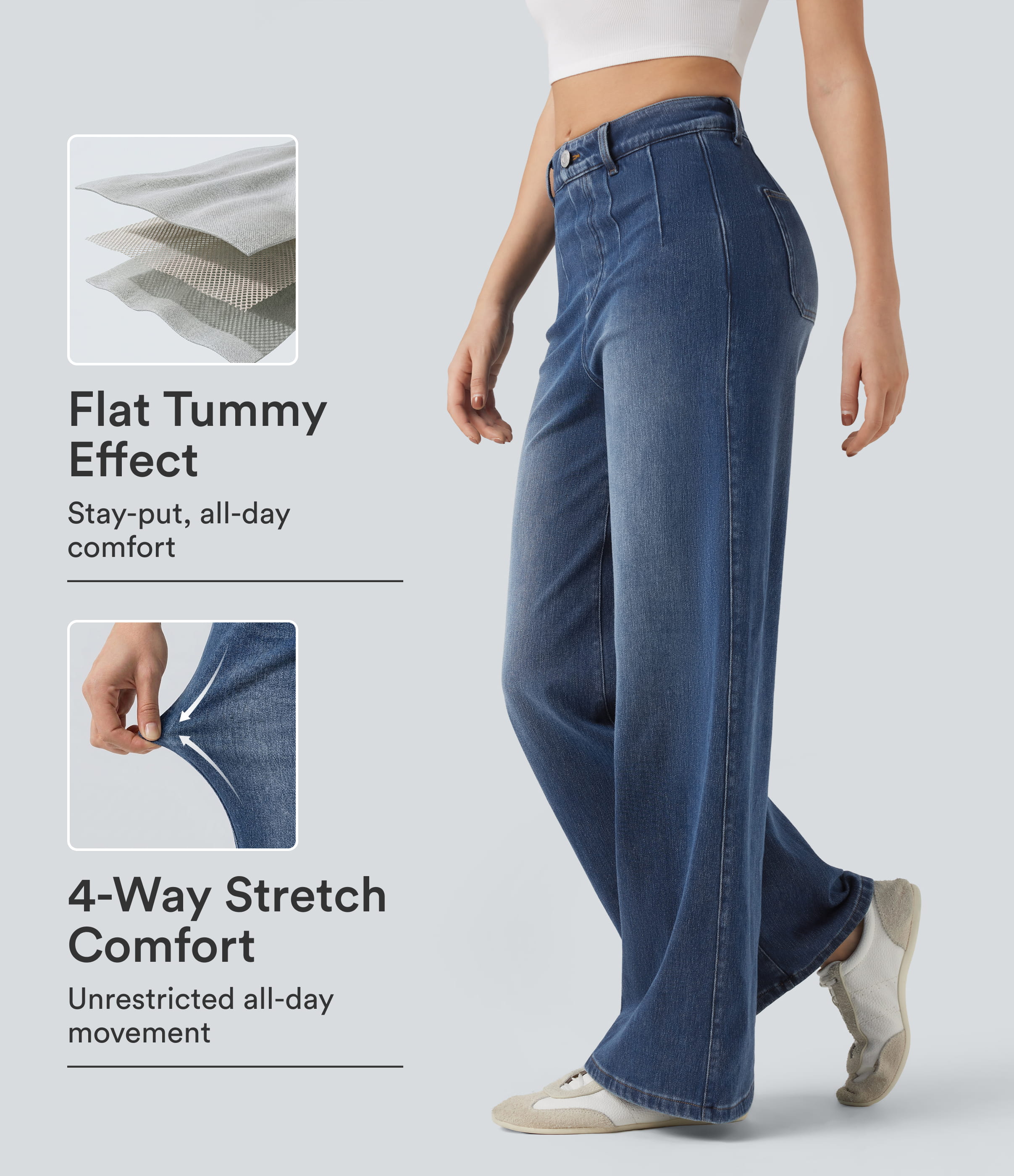 Halara Flex™ High Waisted Tummy Control Wide Leg Casual Jeans with Pockets