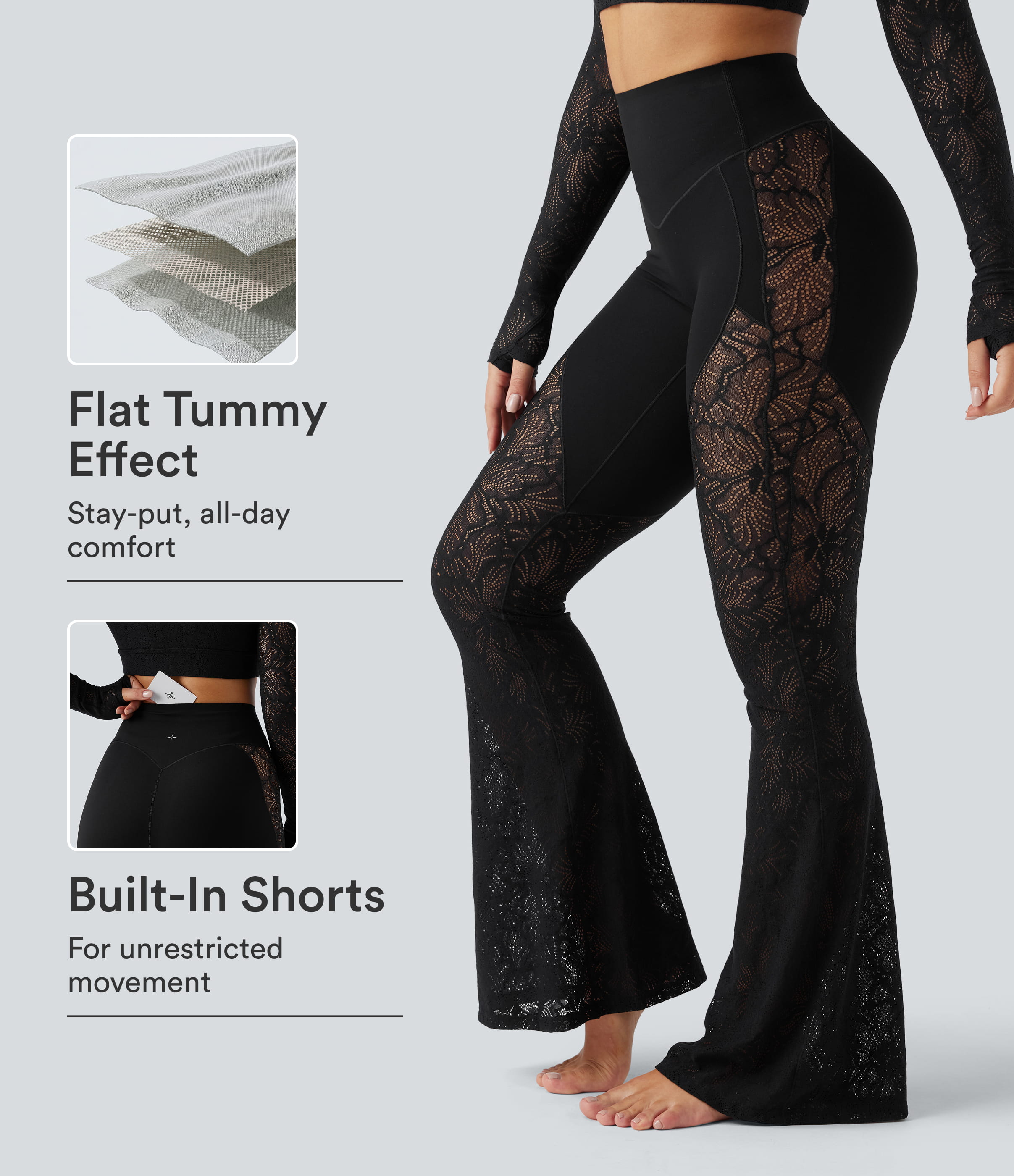 Halara UltraSculpt™ High Waisted Tummy Control Contrast Lace Yoga Flare Leggings with Pocket