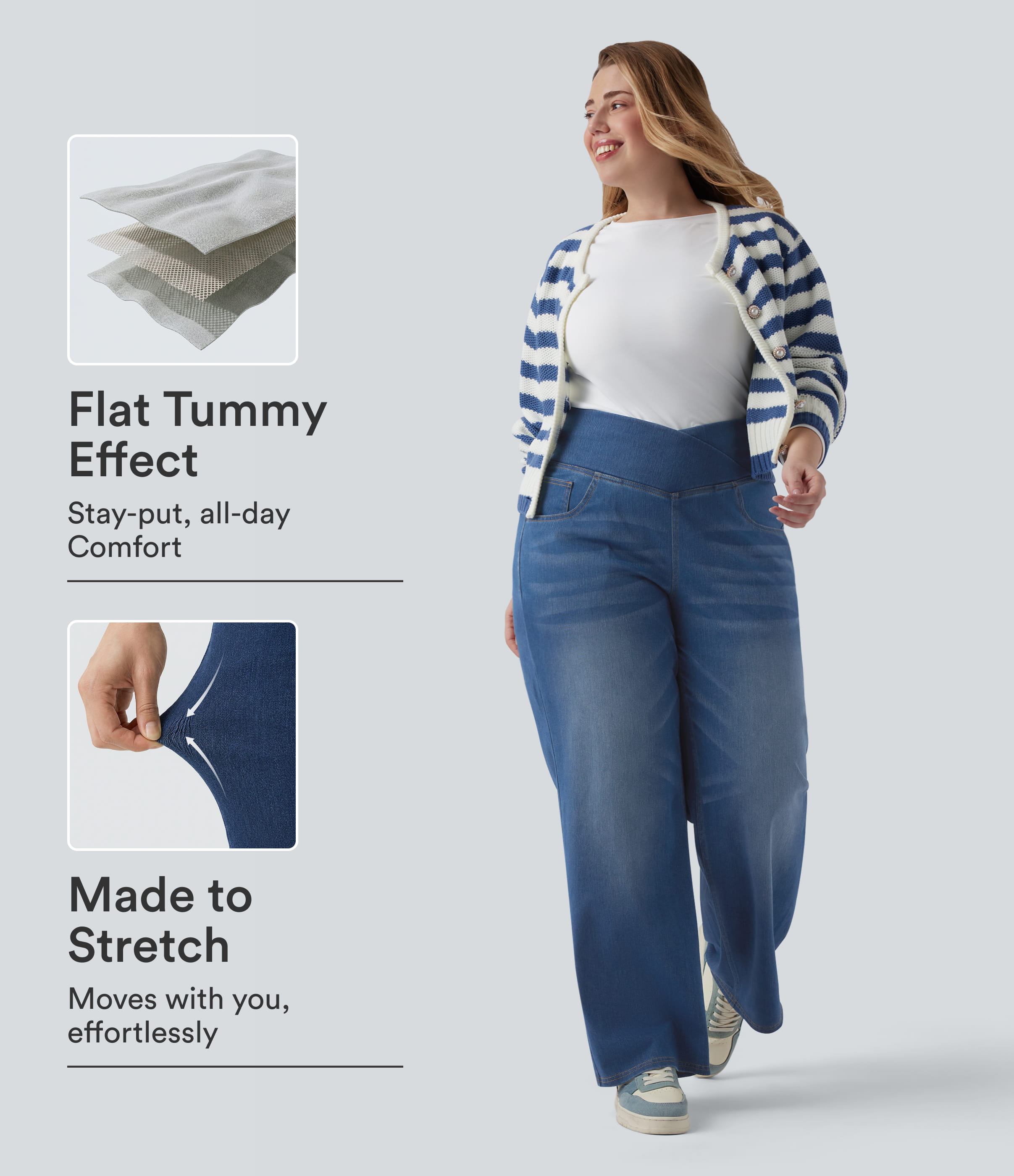 Halara Flex™ Crossover High Waisted Tummy Control Casual Straight Leg Plus Size Jeans with Pockets