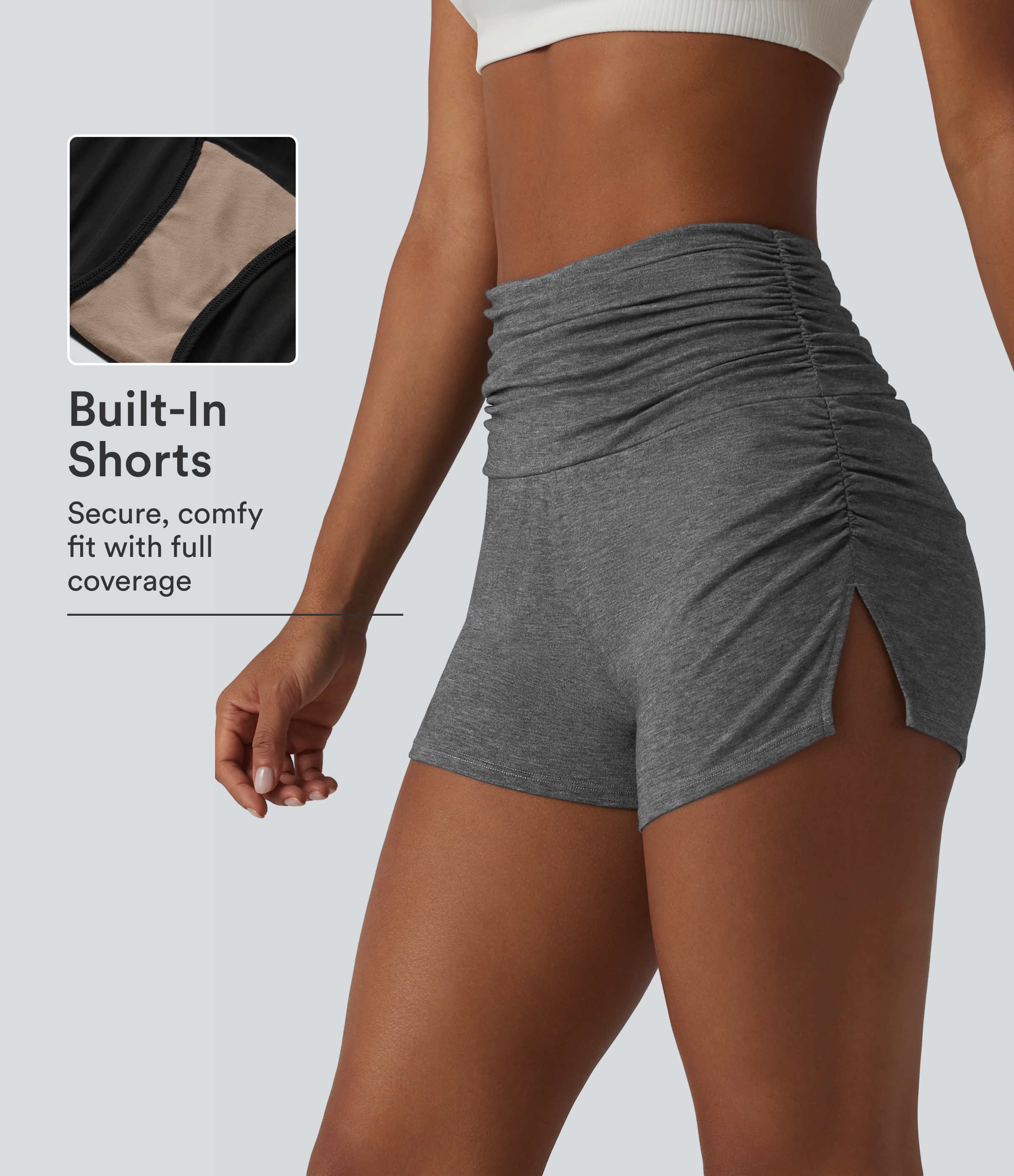 High Waisted Ruched Built-in Underwear Casual Shorts 2.5''