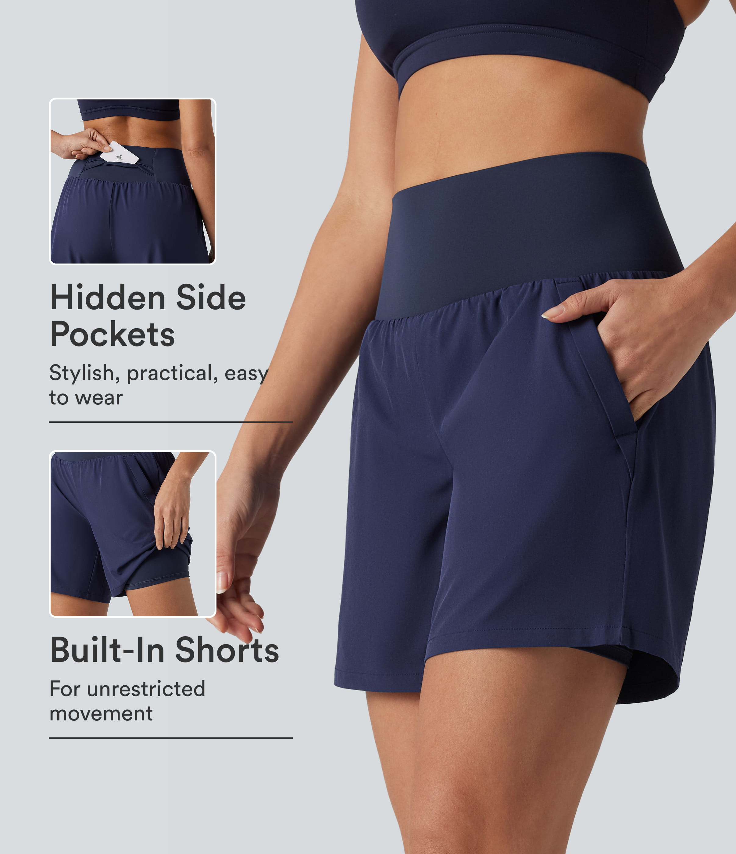 Breezeful™ High Waisted 2-in-1 Quick Dry Yoga Shorts 7'' with Pockets
