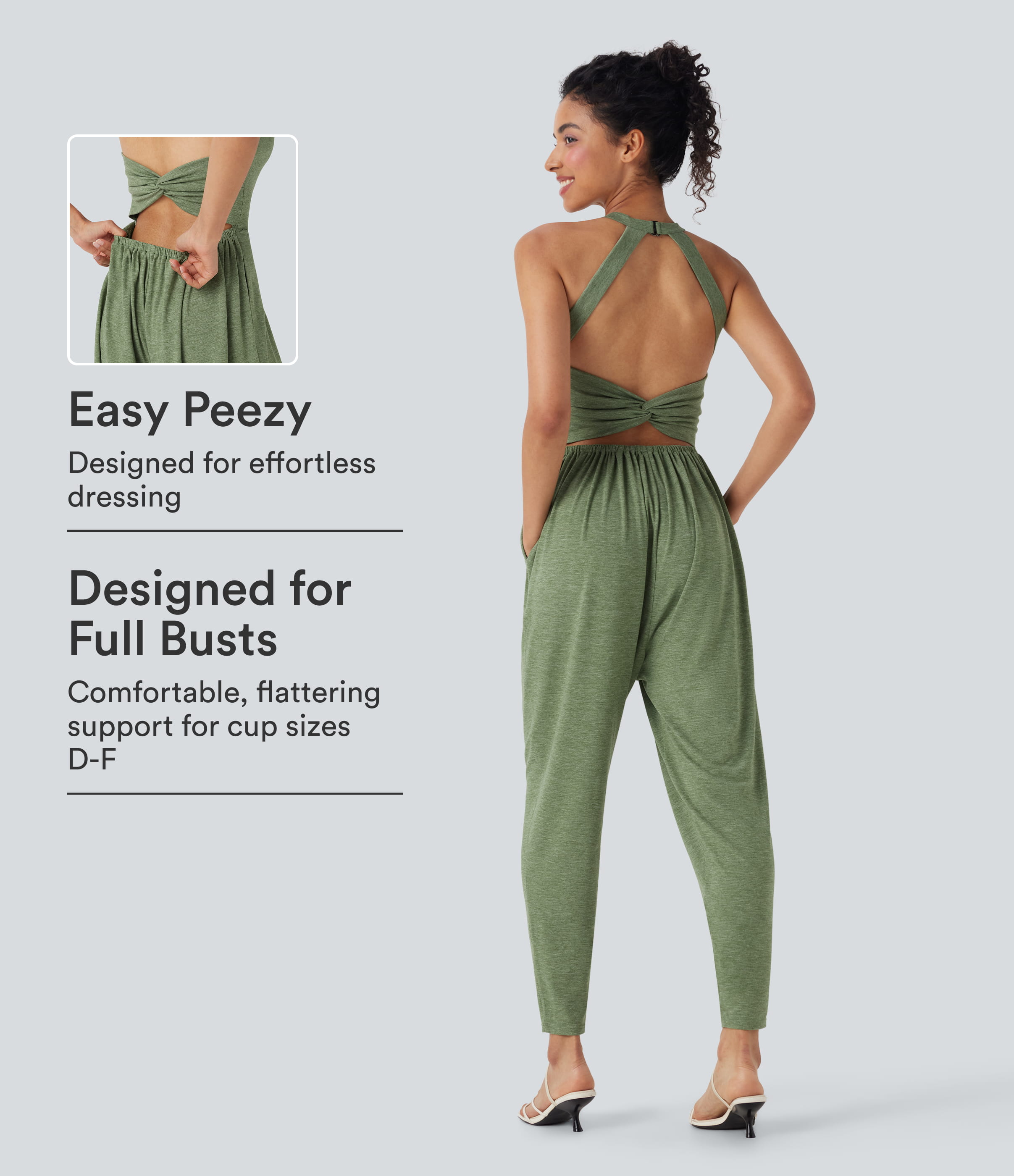 U Neck Harem Casual Jumpsuit with Pockets-Easy Peezy Edition D-F Cups