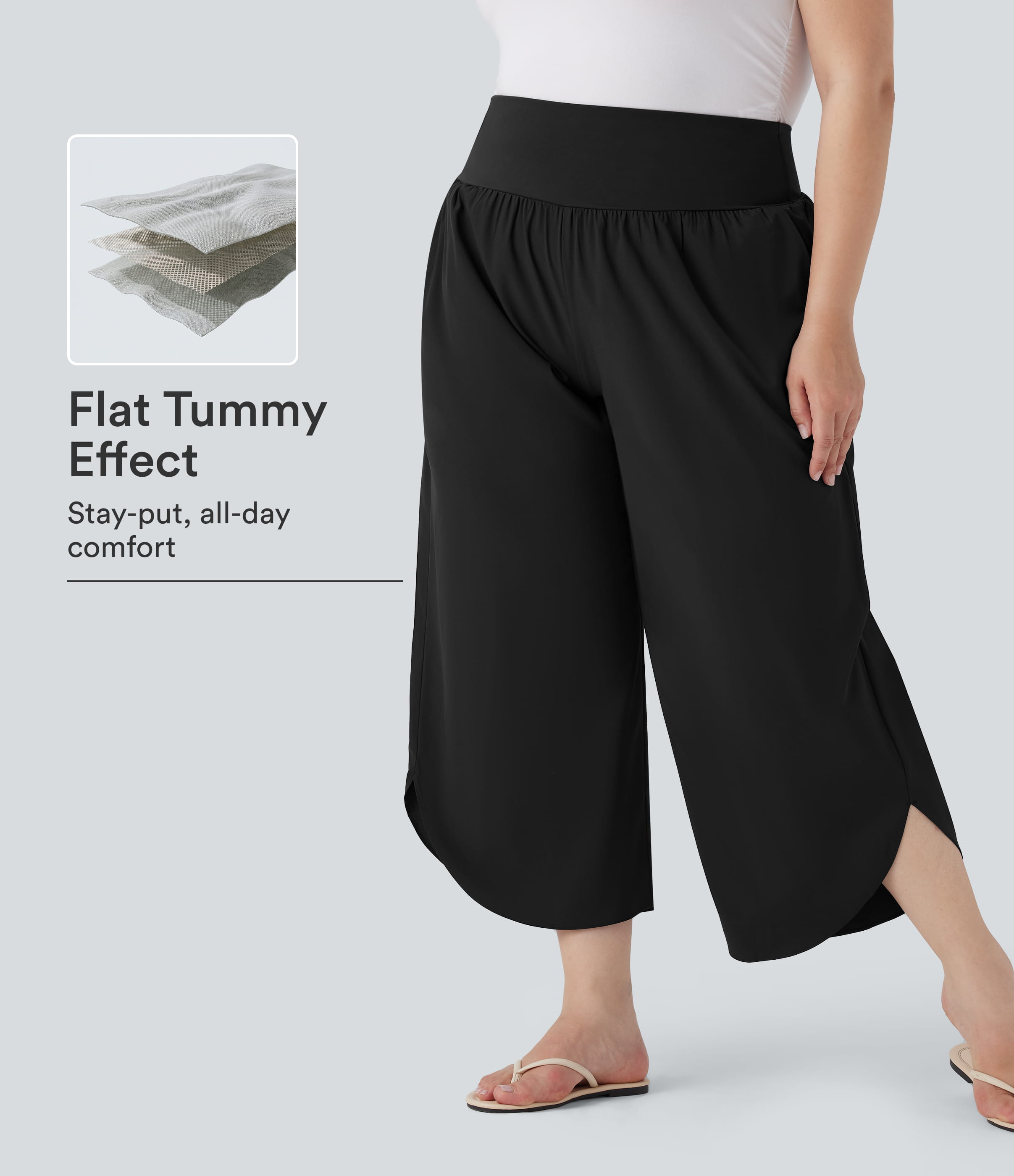 Plus Size Breezeful™ High Waisted Tummy Control Hem Quick Dry Pants with Pockets