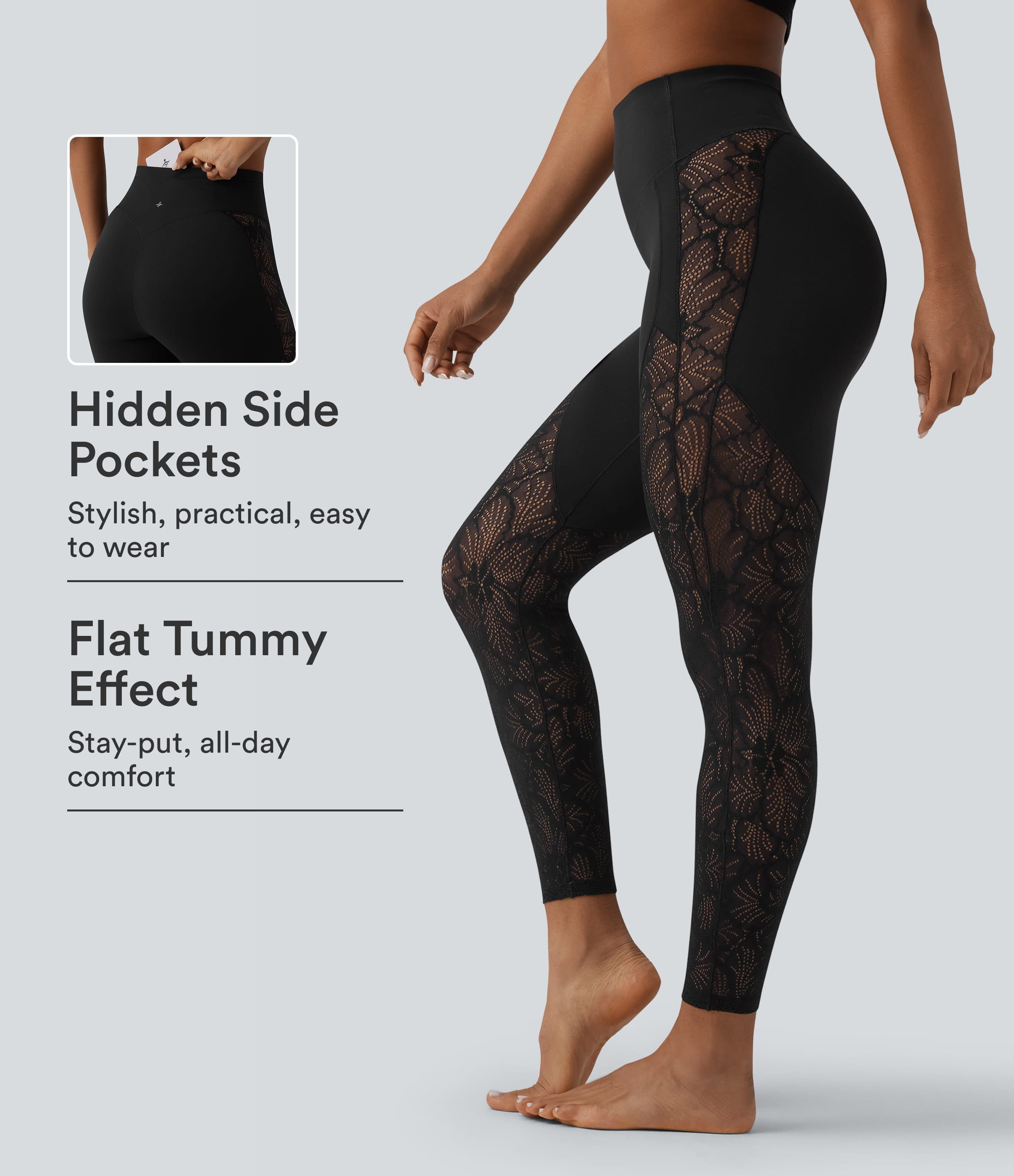 Halara UltraSculpt™ High Waisted Tummy Control Contrast Lace Yoga 7/8 Leggings with Pocket