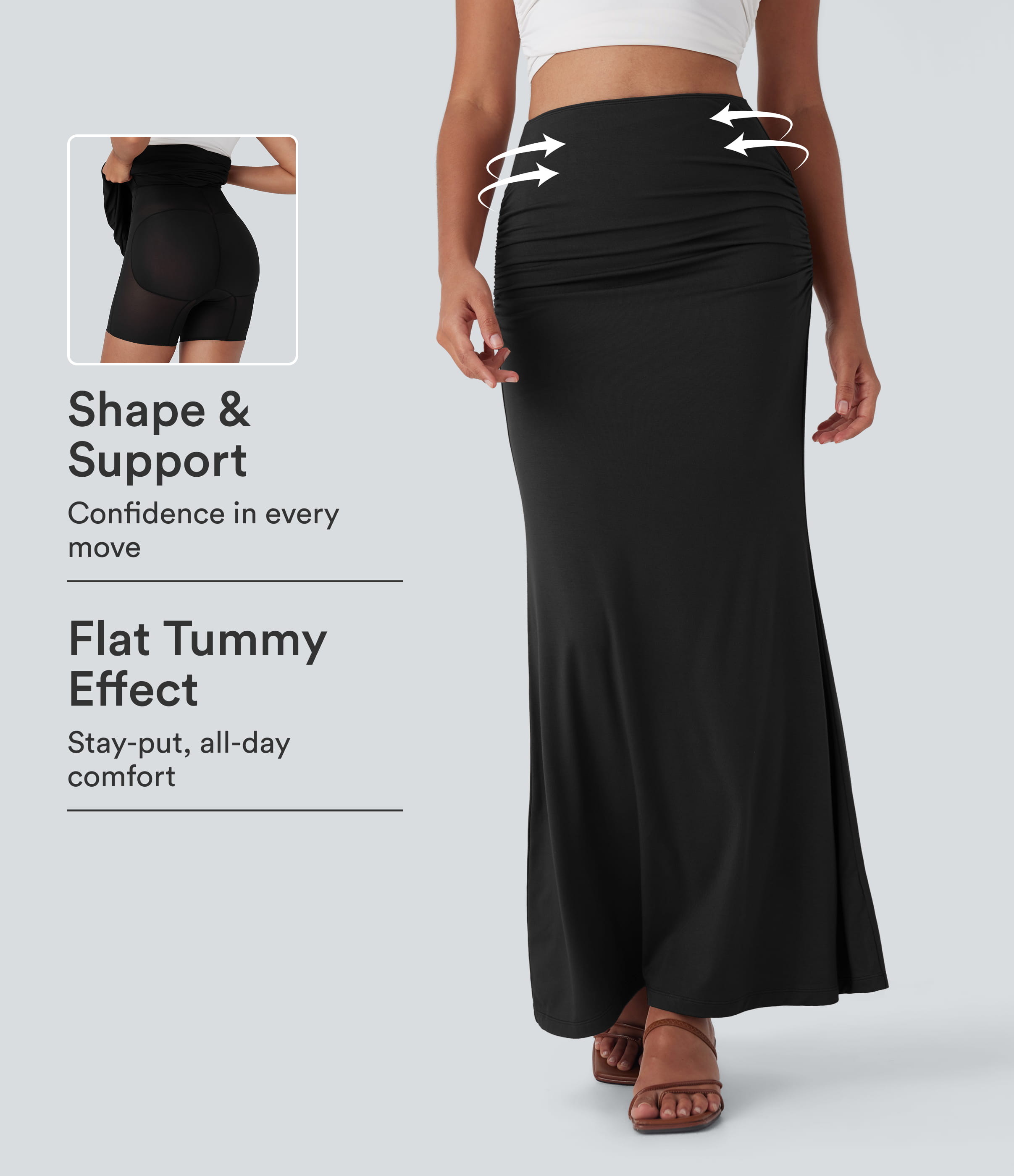 High Waisted Tummy Control Butt Lifting 2-in-1 Midi Casual Mermaid Skirt