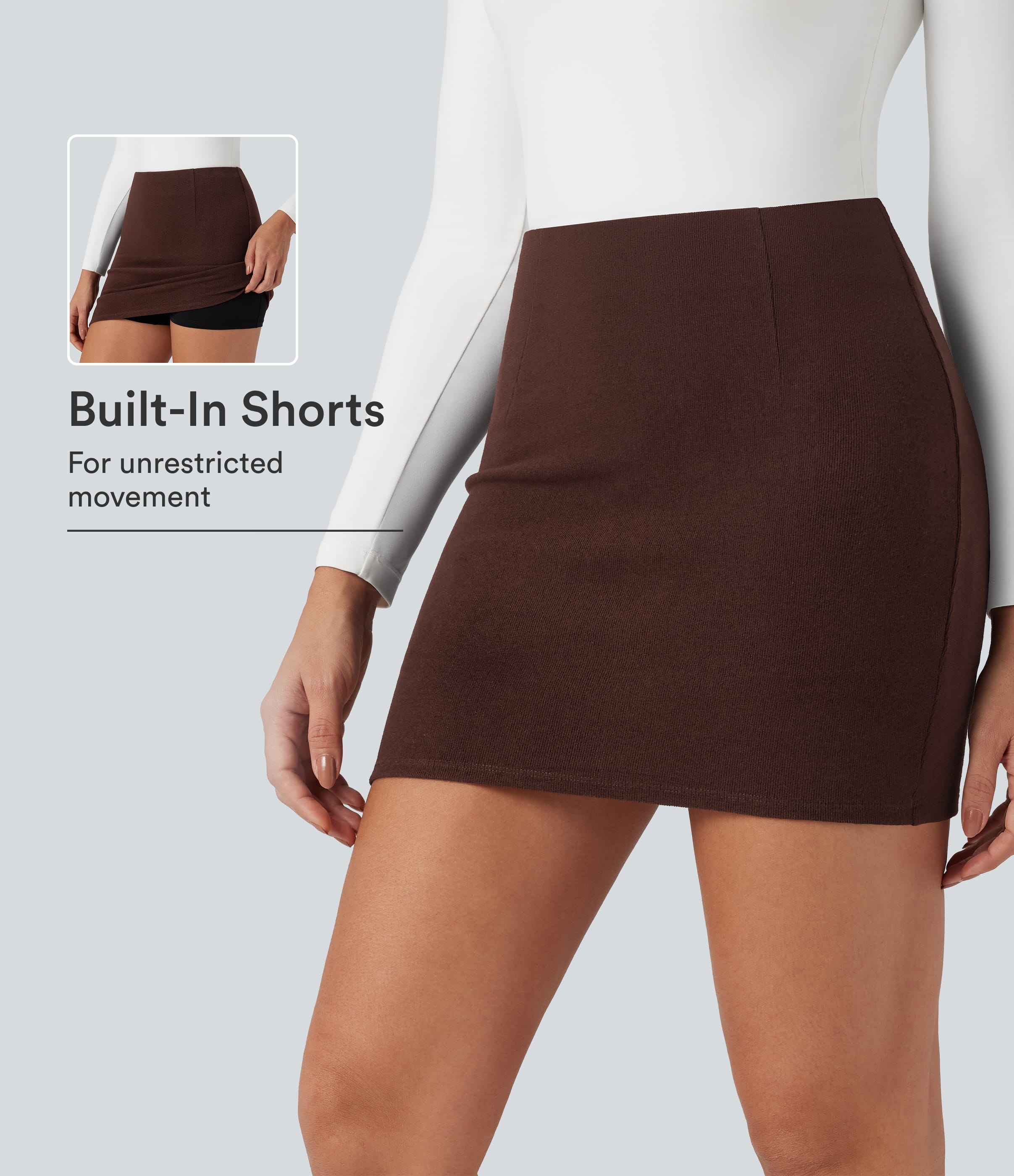 Ribbed Knit High Waisted 2-in-1 Bodycon Mini Casual Skirt