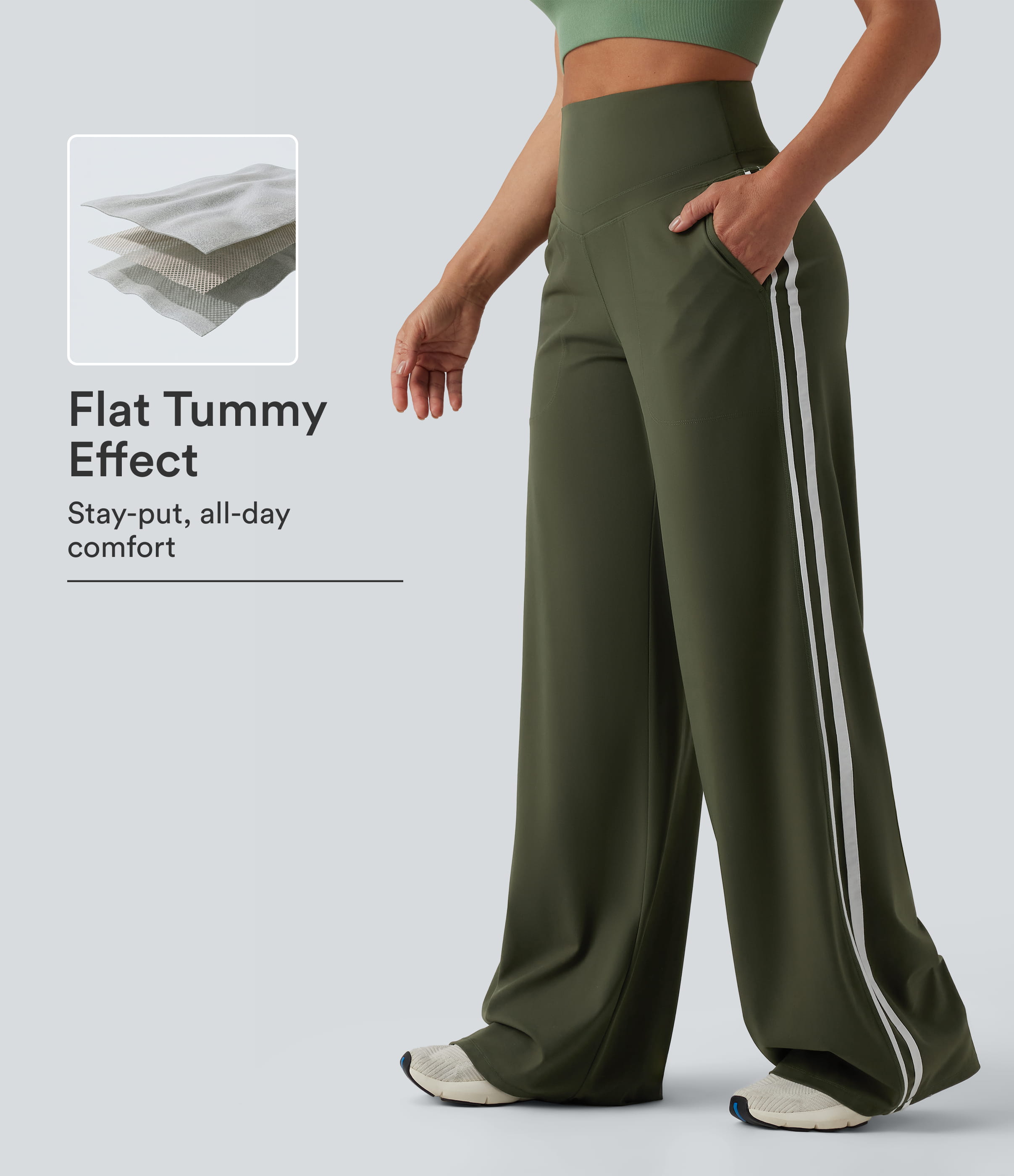 Halara UltraSculpt™ High Waisted Tummy Control Color Block Stripes Yoga Baggy Pants with Pockets