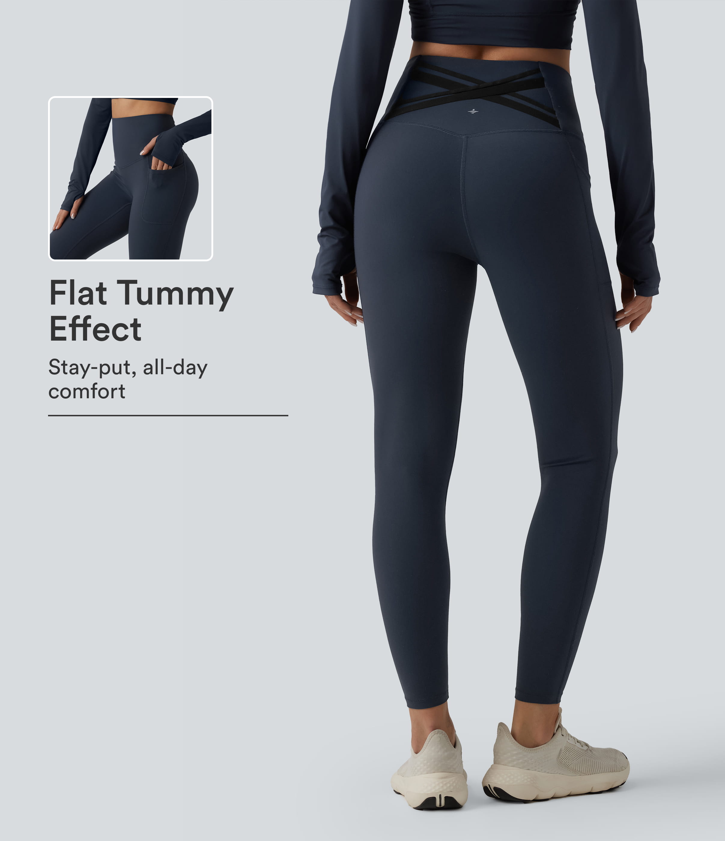 Halara Ultrasculpt™ High Waisted Tummy Control Crossover Back Running Leggings with Pockets
