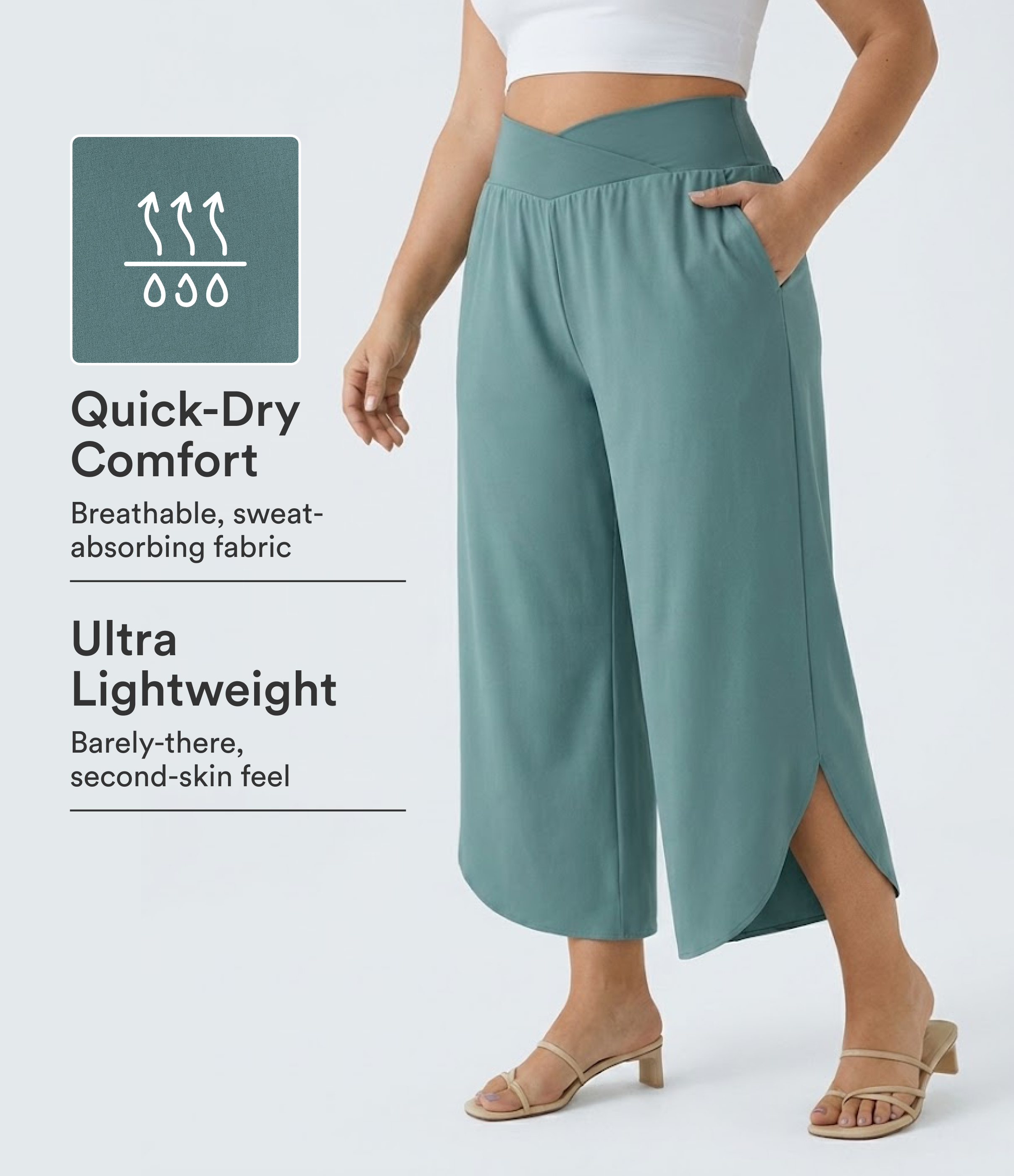 Breezeful™ High Waisted Crossover Pocket Quick Dry Plus Size Pants