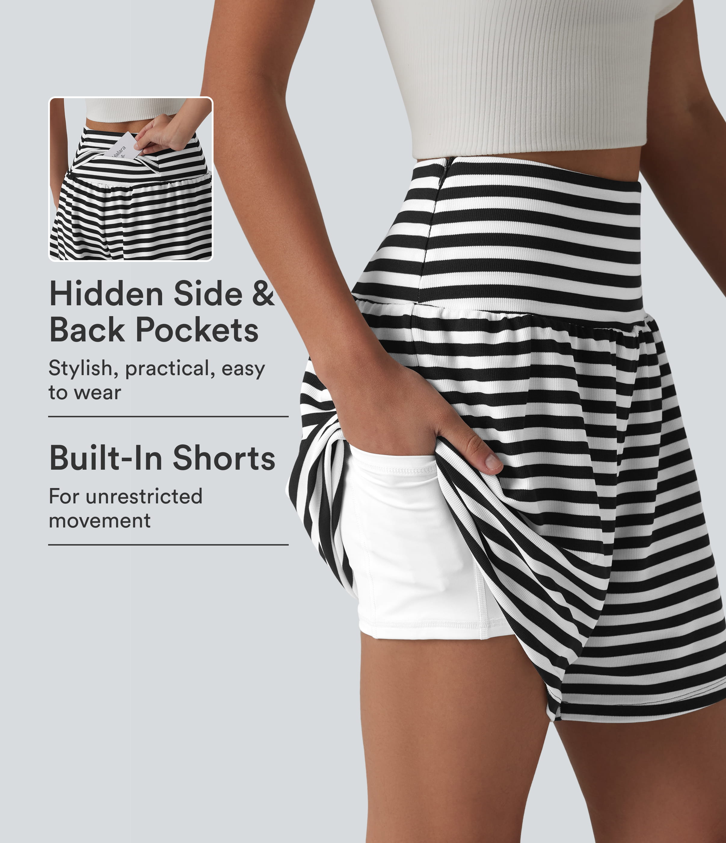 High Waisted 2-in-1 Stripe Waffle Casual Shorts 5'' with Pockets