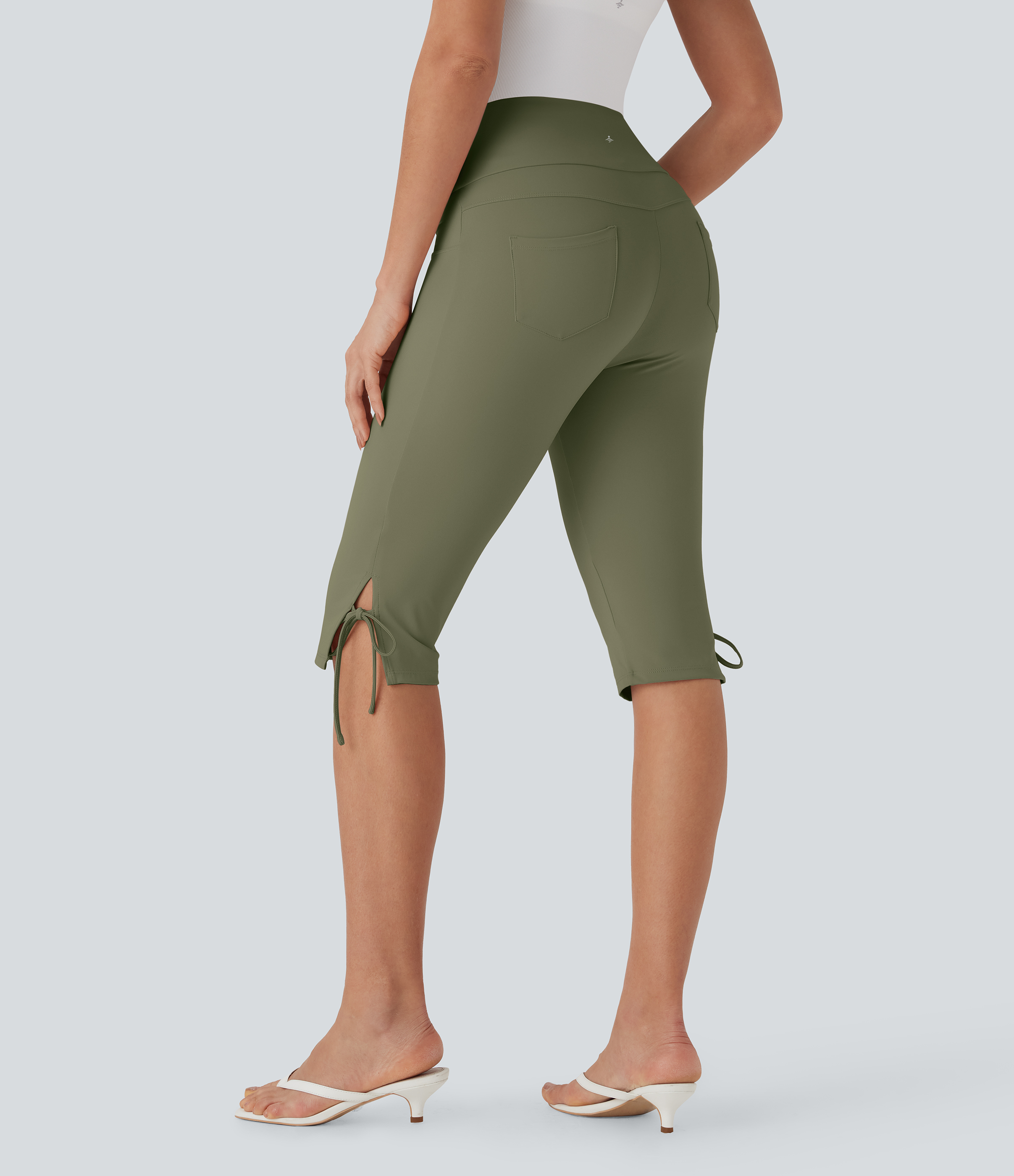 Catkin Green Pantalon corsaire décontracté taille moyenne à laçage avec poches arrière / 2