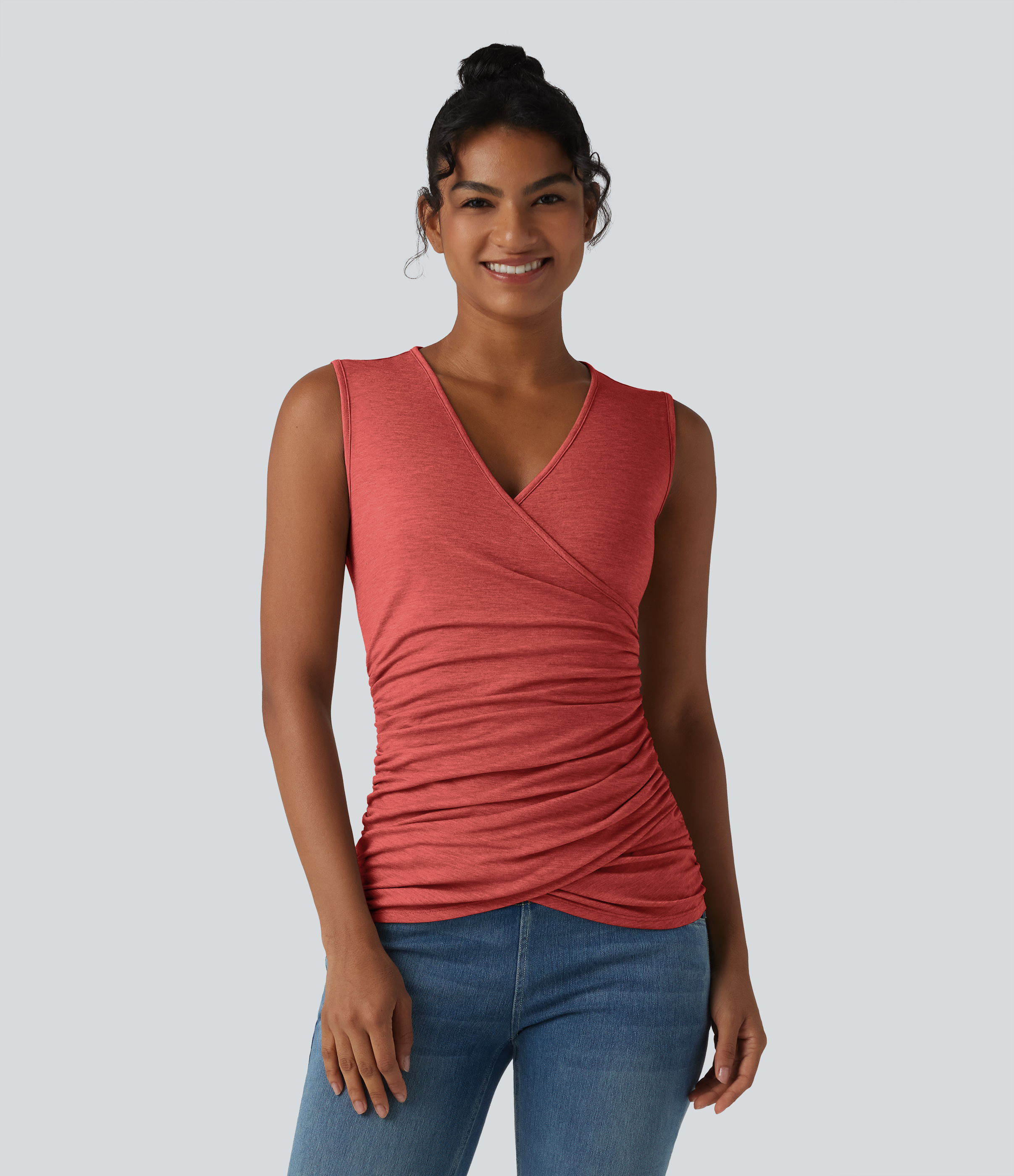 V Neck Crossvoer Ruched Casual Tank Top