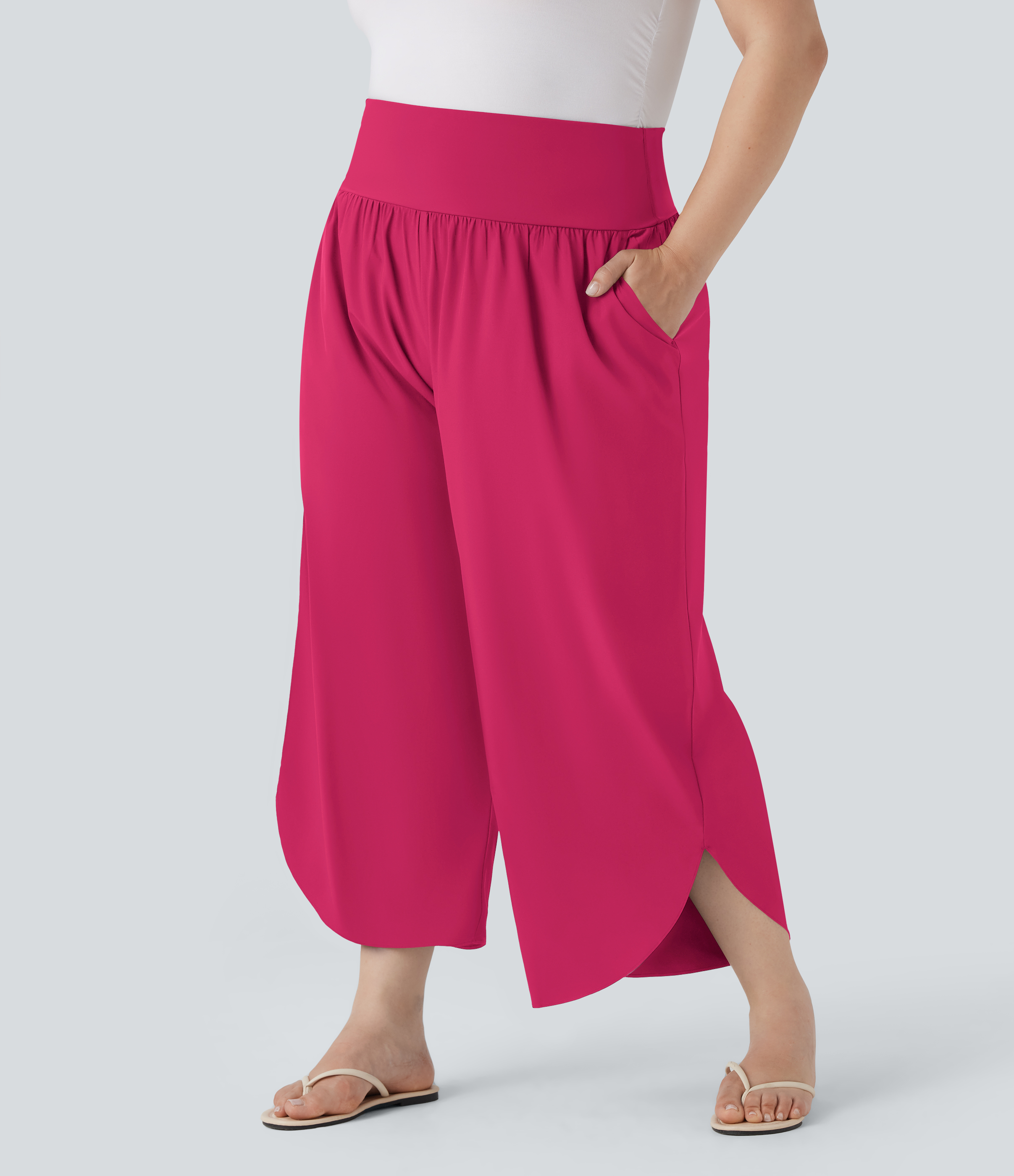 Plus Size Breezeful™ High Waisted Tummy Control Hem Quick Dry Pants with Pockets