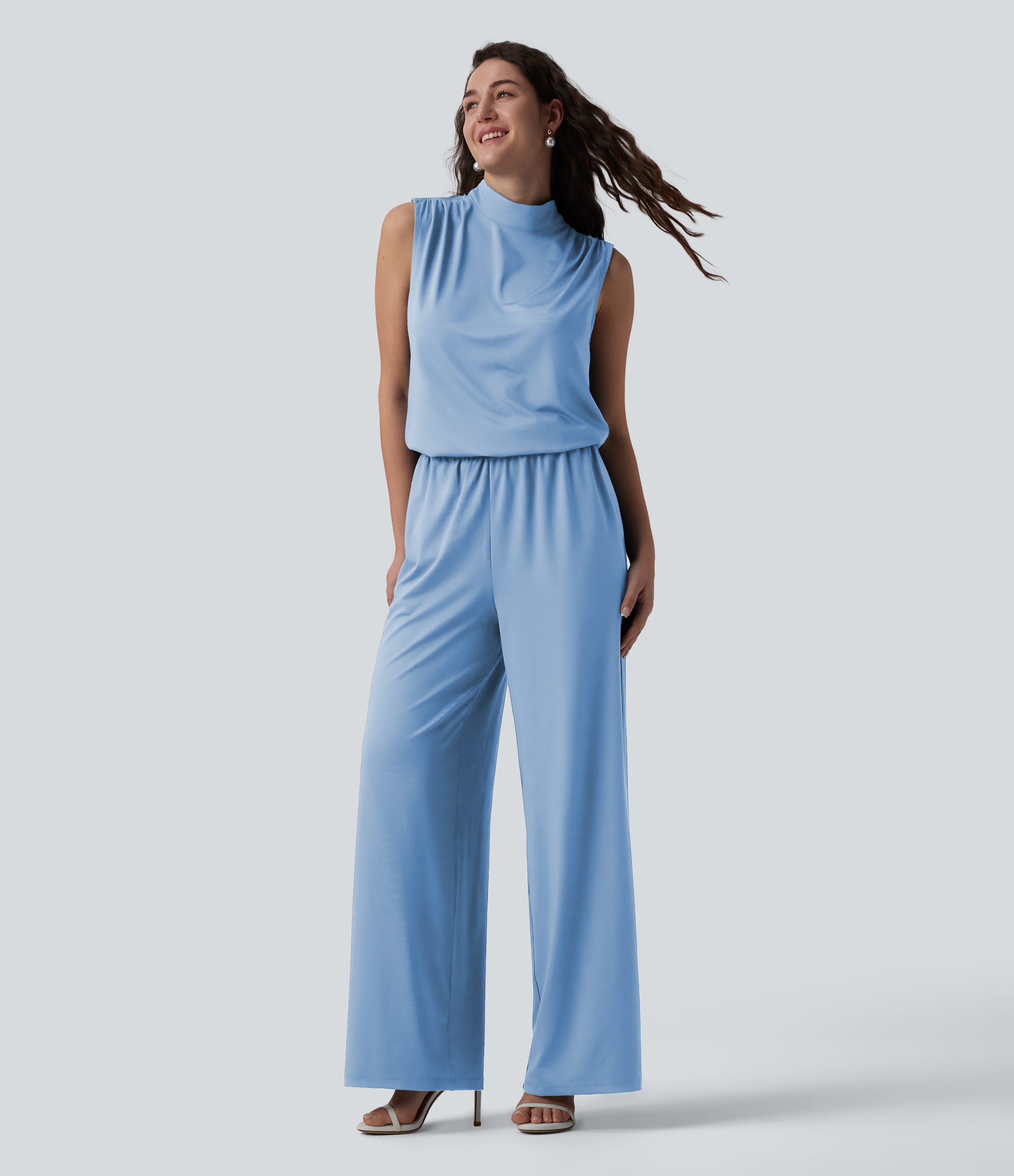 Stand Collar Sleeveless Straight Leg Bridesmaid And Wedding Guest Jumpsuit with Pockets-Easy Peezy