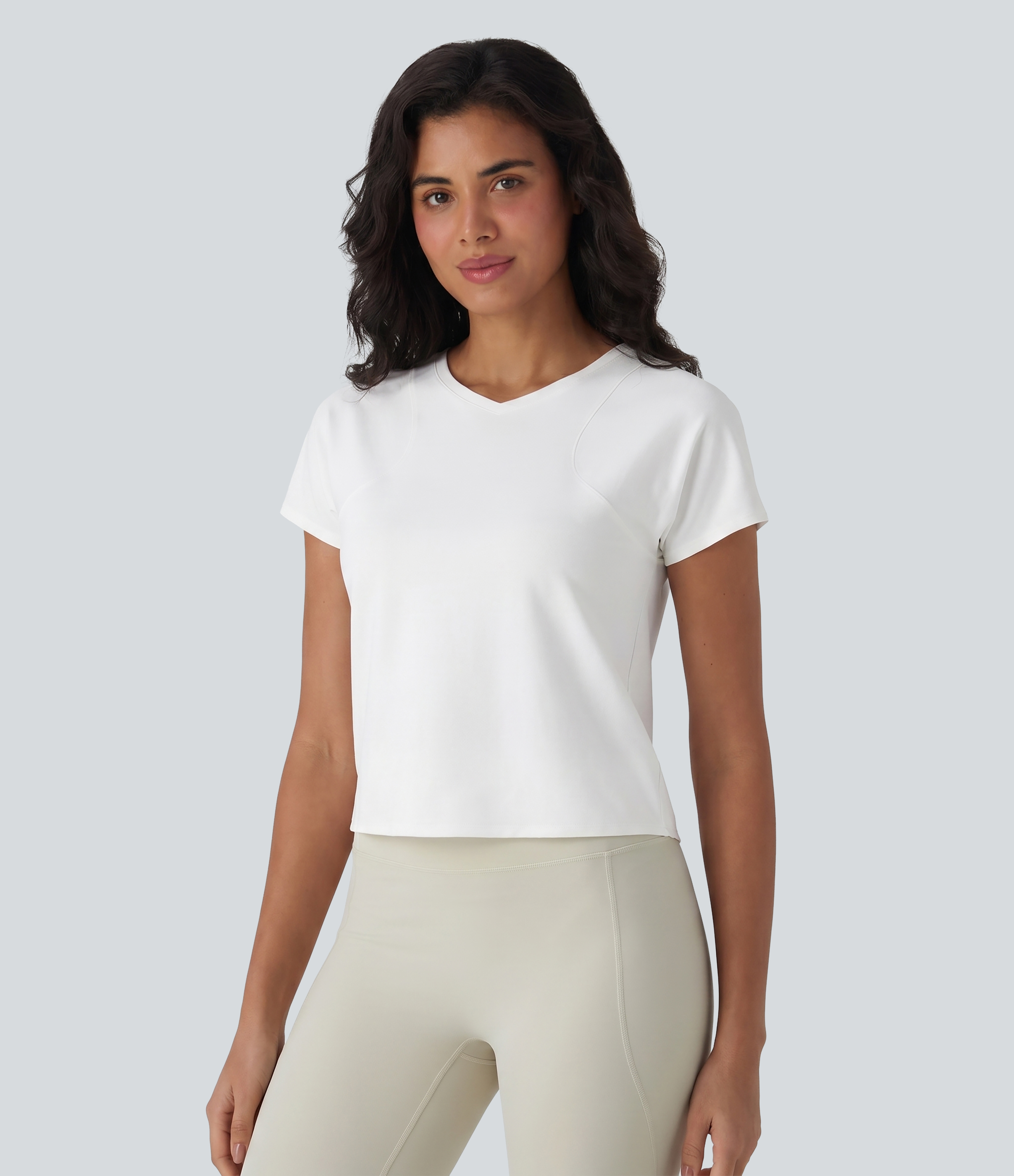 V-neck Raglan Short Sleeve Relaxed Yoga Cotton Sports Top