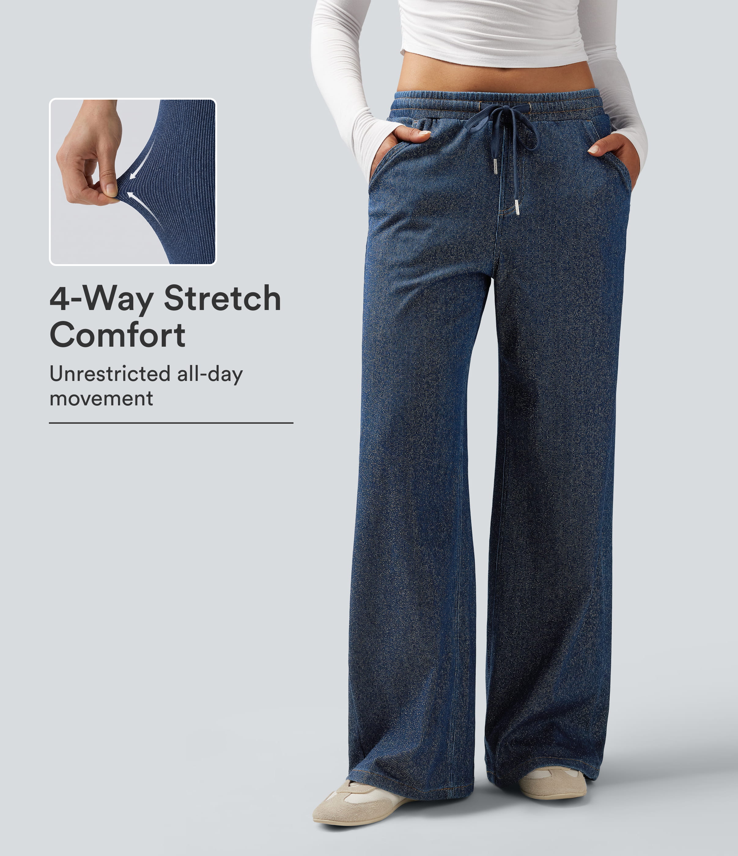 Halara Flex™ Low Rise Drawstring Wide Leg Sparkle Casual Sweatpants Jeans with Pockets