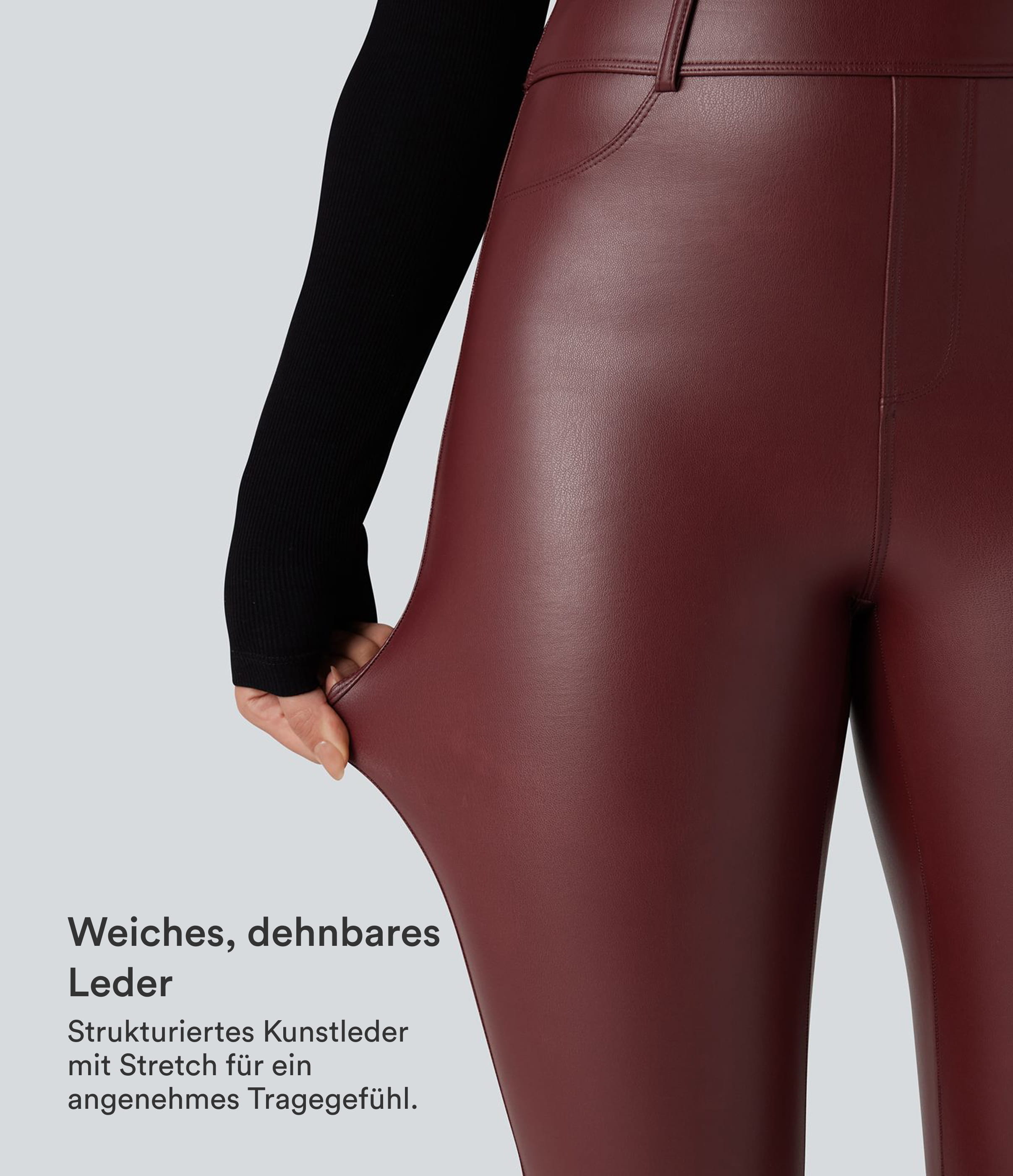 Andorra Lässige Fleece-Leggings aus dehnbarem Kunstleder mit hohem Bund und Gesäßtaschen / 2