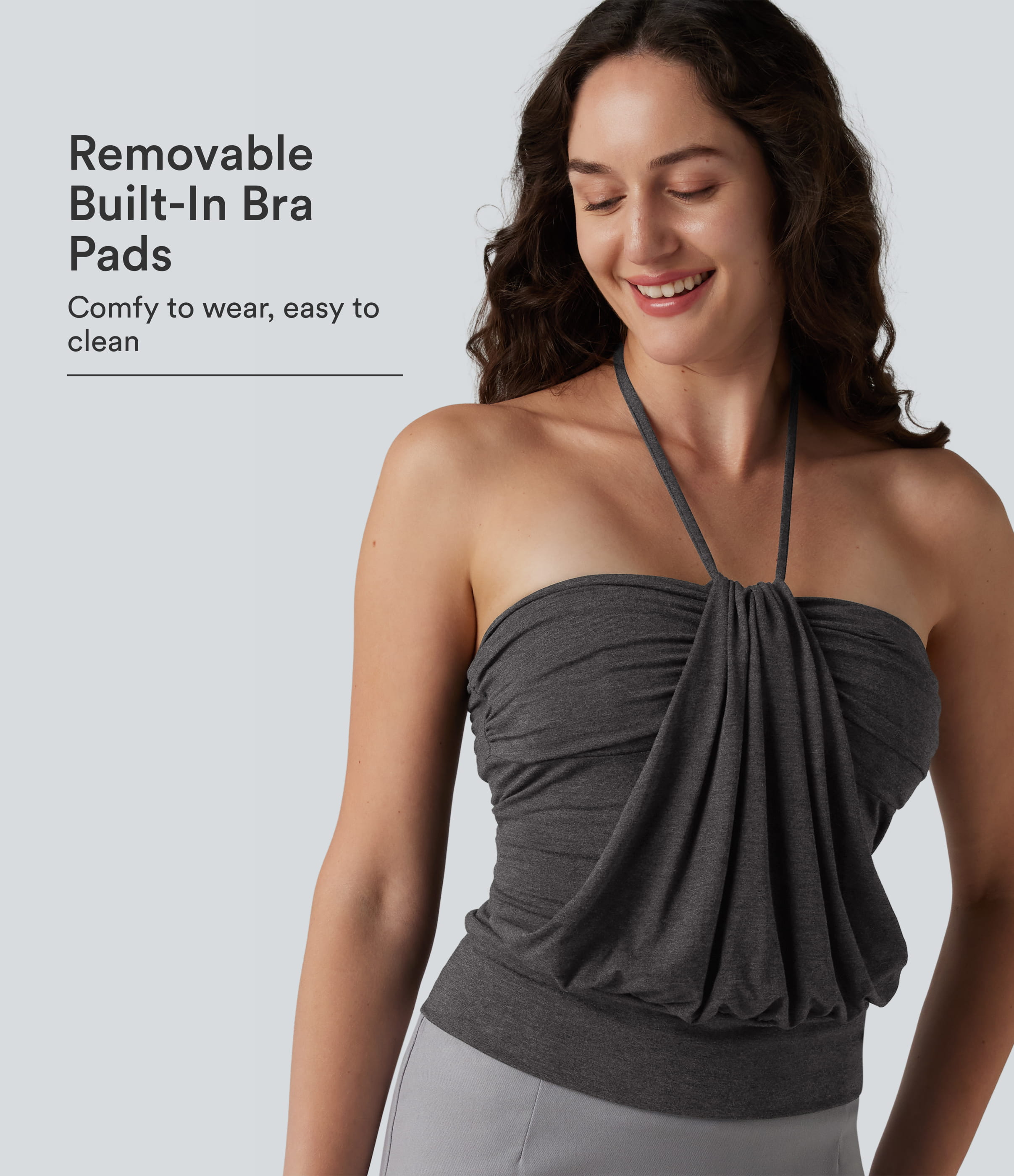 Halter Tie Back Built-in Bra Casual Tank Top