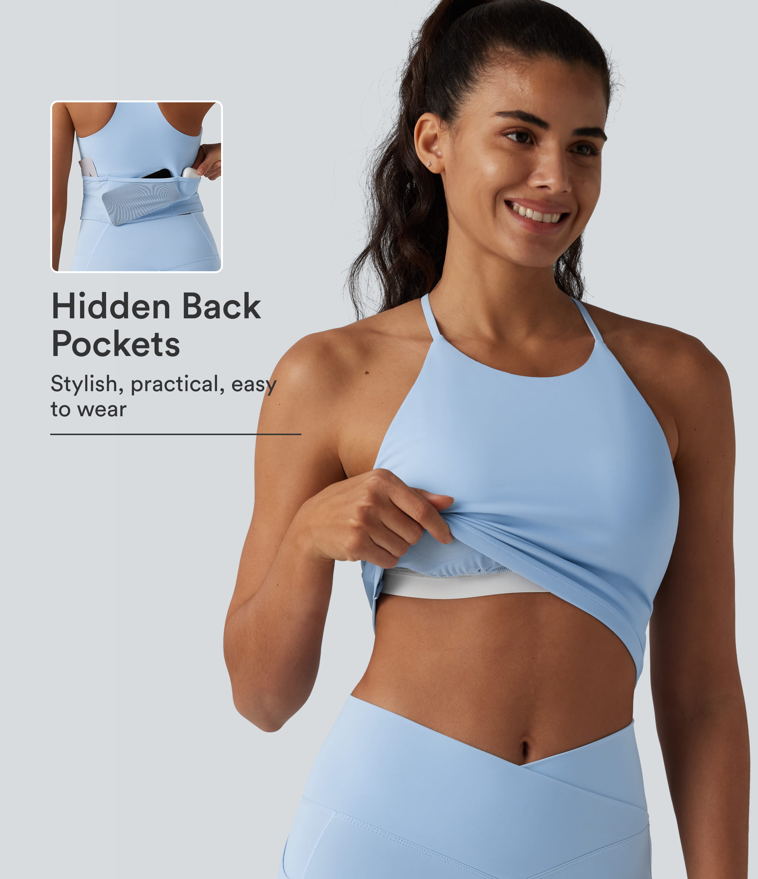 SoftlyZero™ Airy Racerback Built-in Bra Cool Touch Yoga Tank Top with Pockets-UPF50+