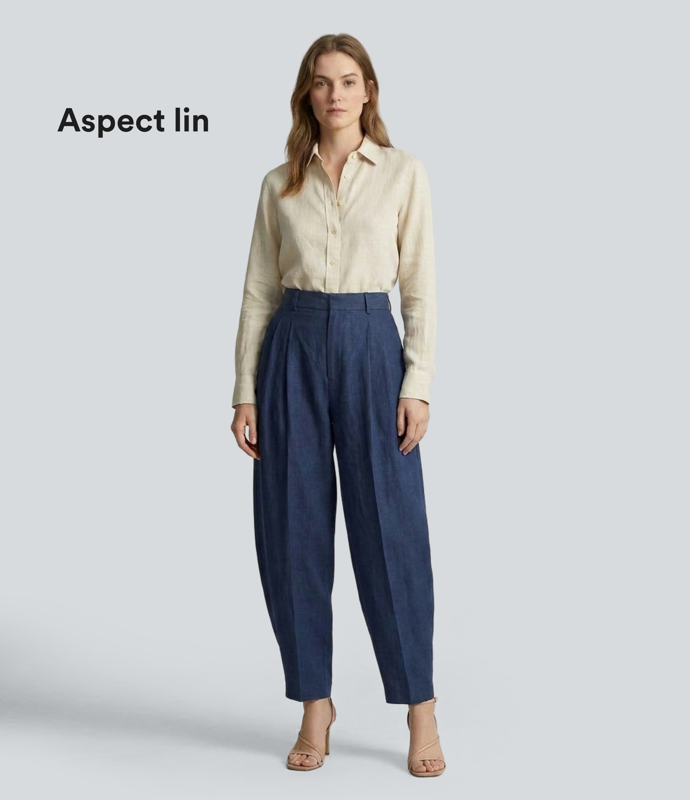 Pantalon tailleur taille mi-haute jambes fuselées en lin et coton