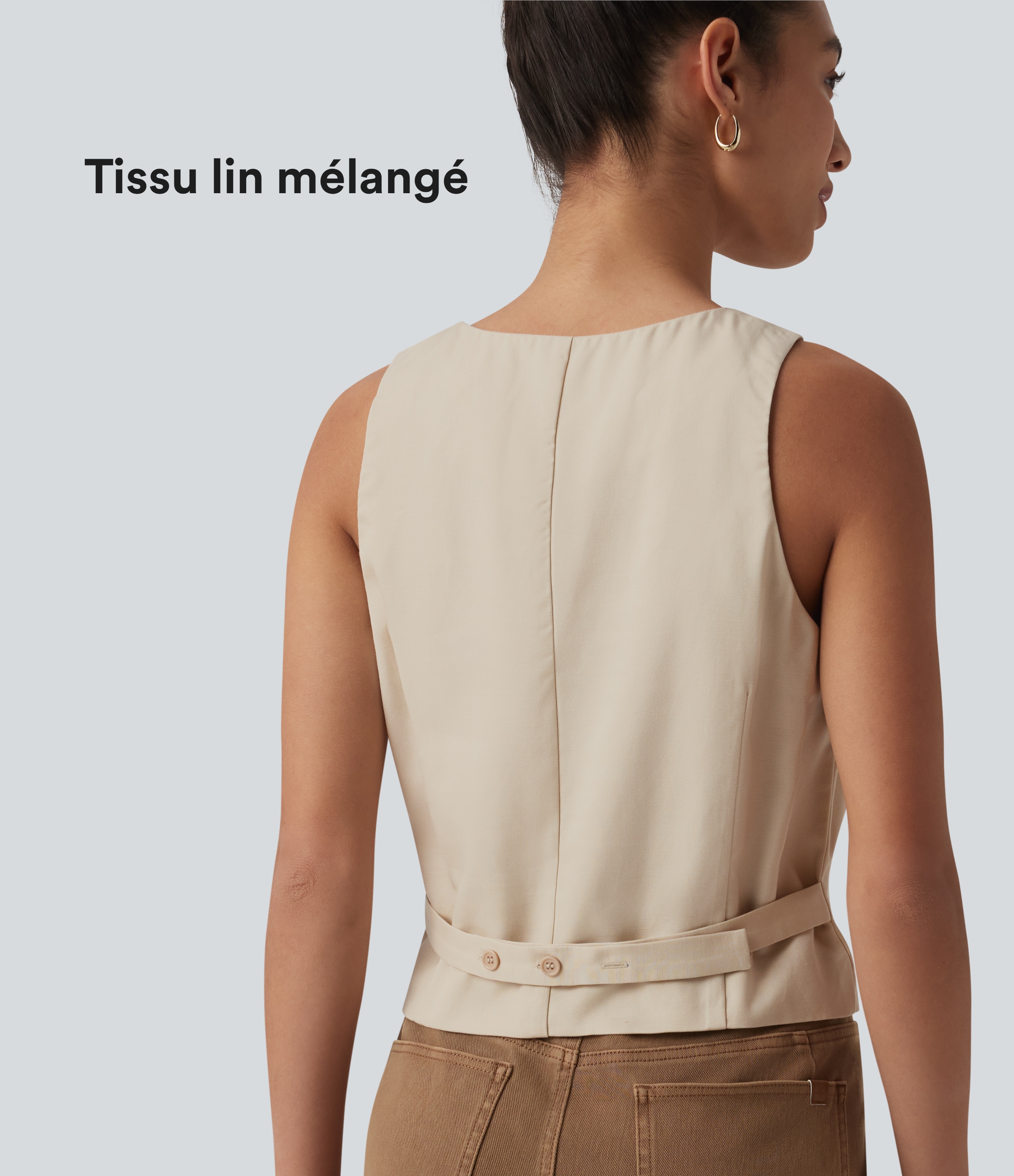 Gilet casual en mélange lin à col V