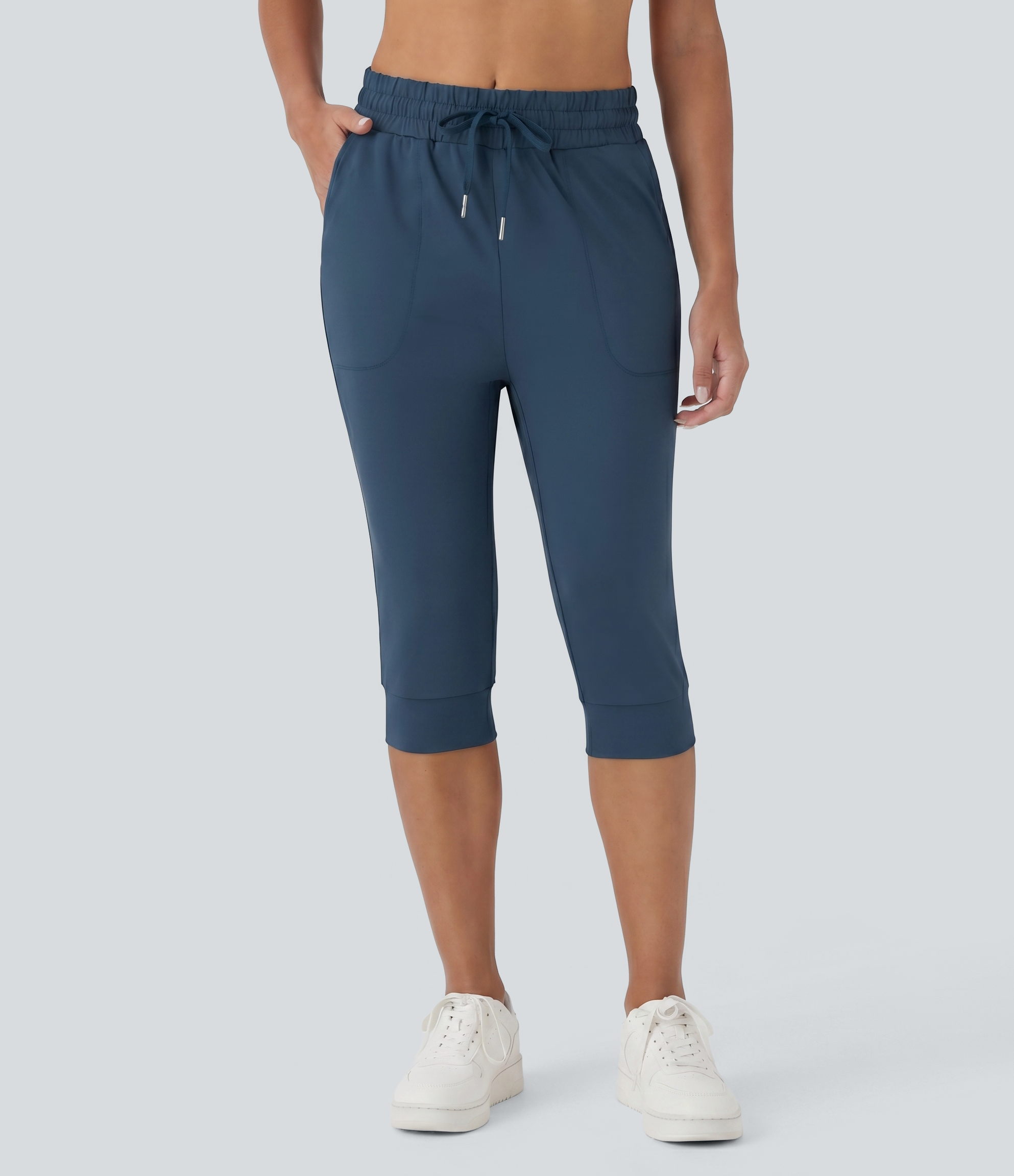 High Waisted Drawstring Pocket Dance Pedal Pusher Joggers