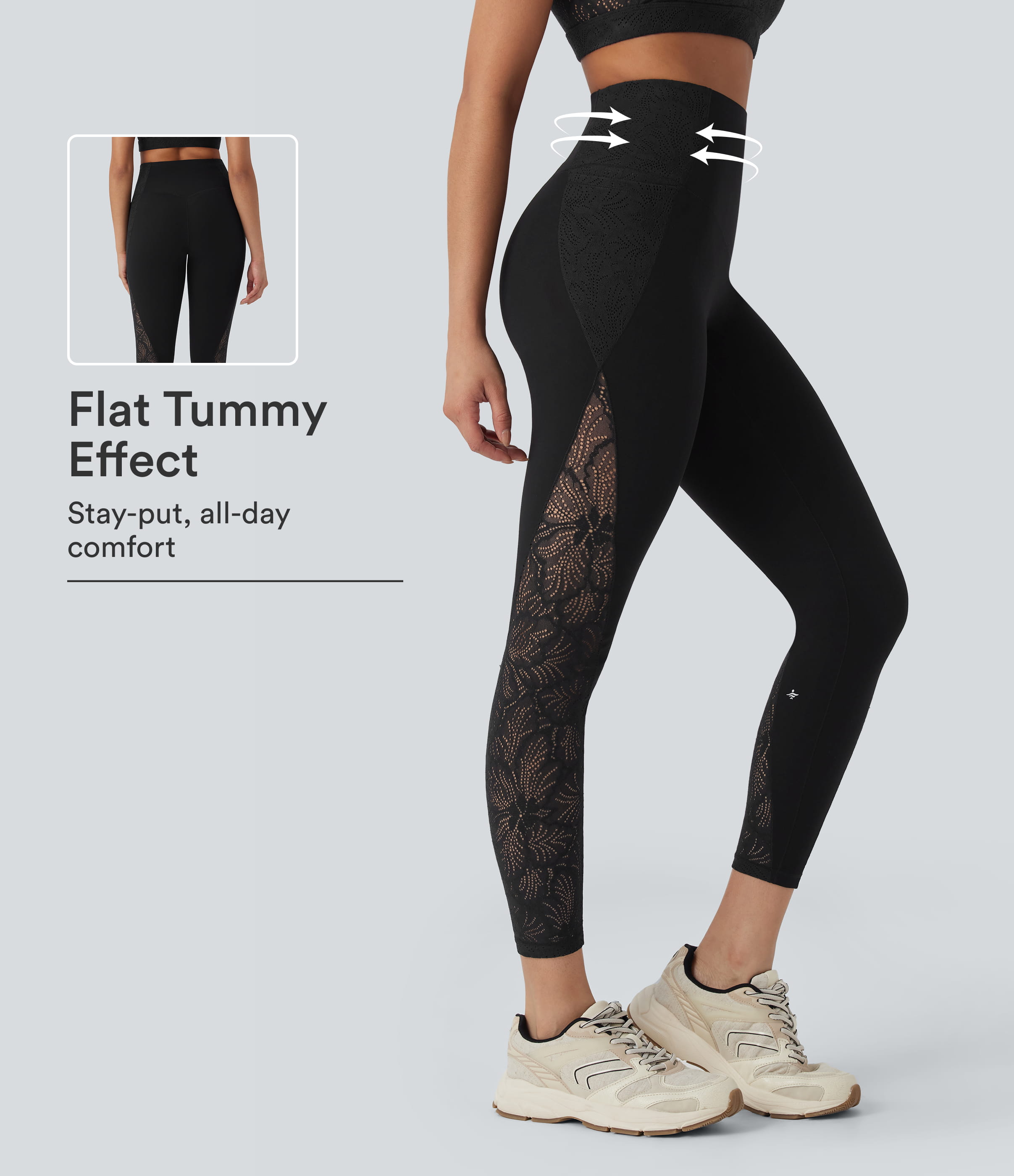 Halara UltraSculpt™ High Waisted Tummy Control Contrast Lace Shaping Training Leggings with Pockets