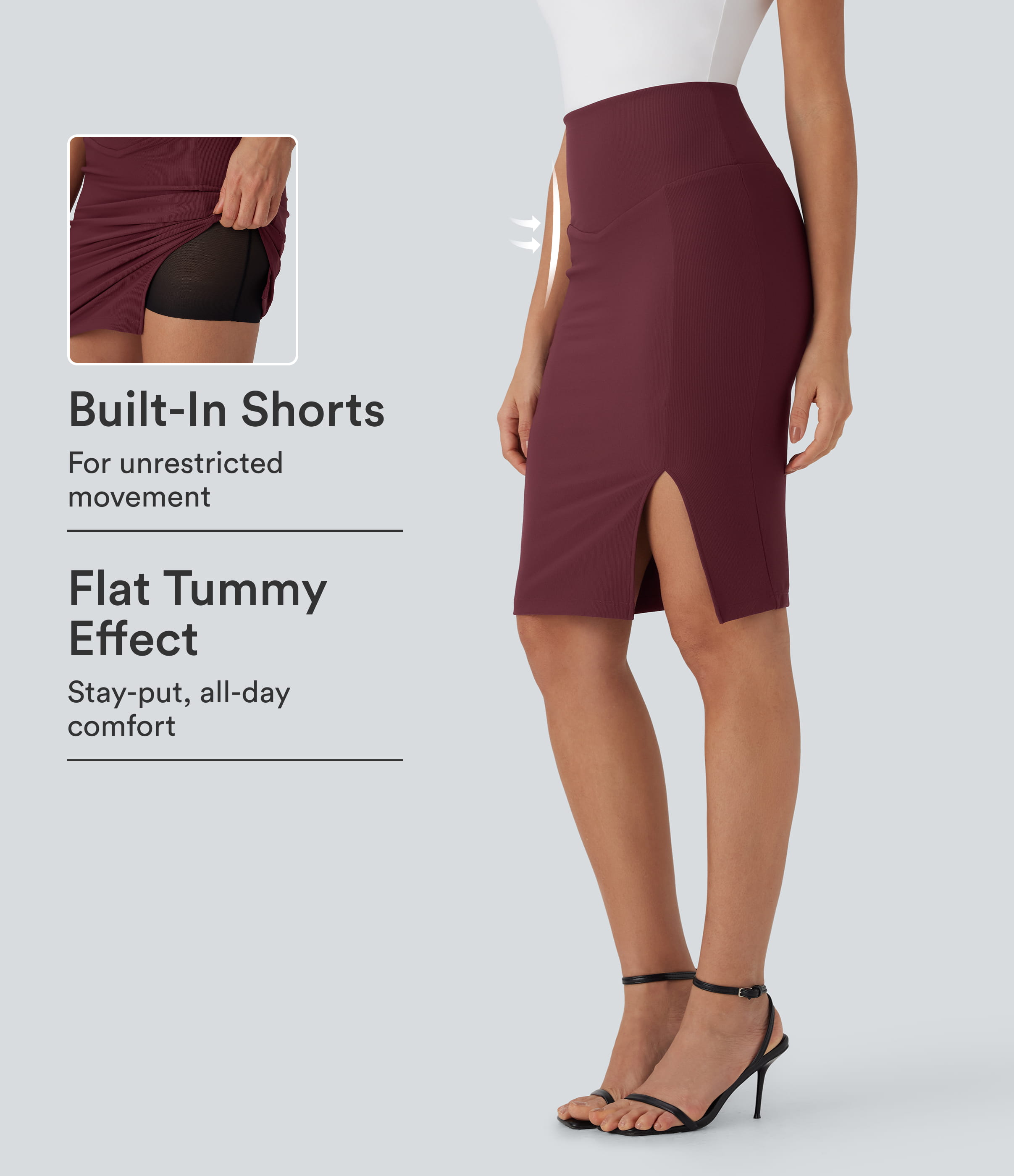 Patitoff™ Flow Pet Hair Resistant High Waisted Tummy Control 2-in-1 Bodycon Midi Casual Skirt