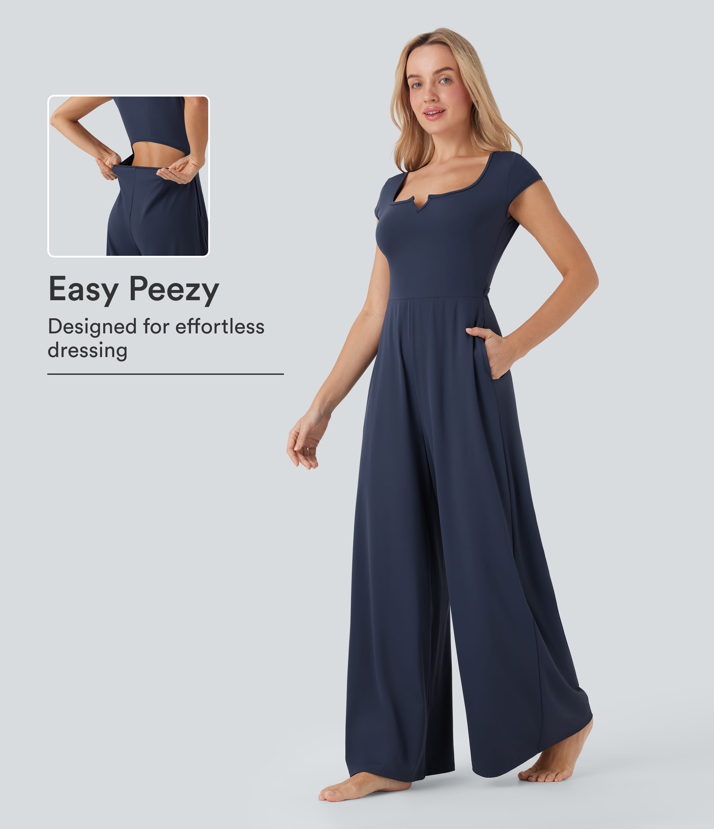 SoftlyZero™ Airy Short Sleeve Wide Leg Cool Touch Yoga Jumpsuit with Pockets-Easy Peezy Edition