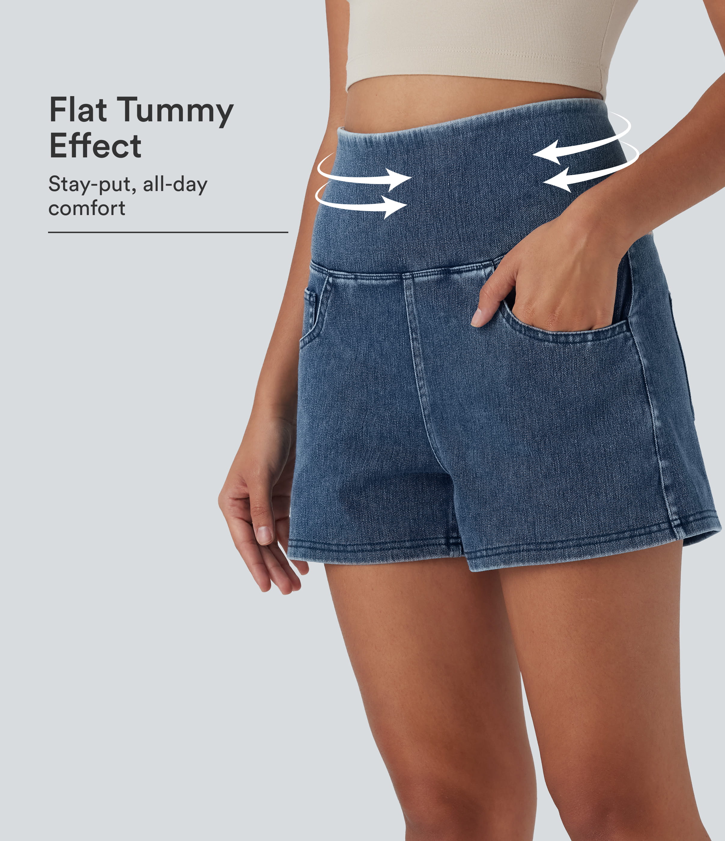 Halara Flex™ High Waisted Tummy Control Denim Casual Shorts 3'' with Pockets