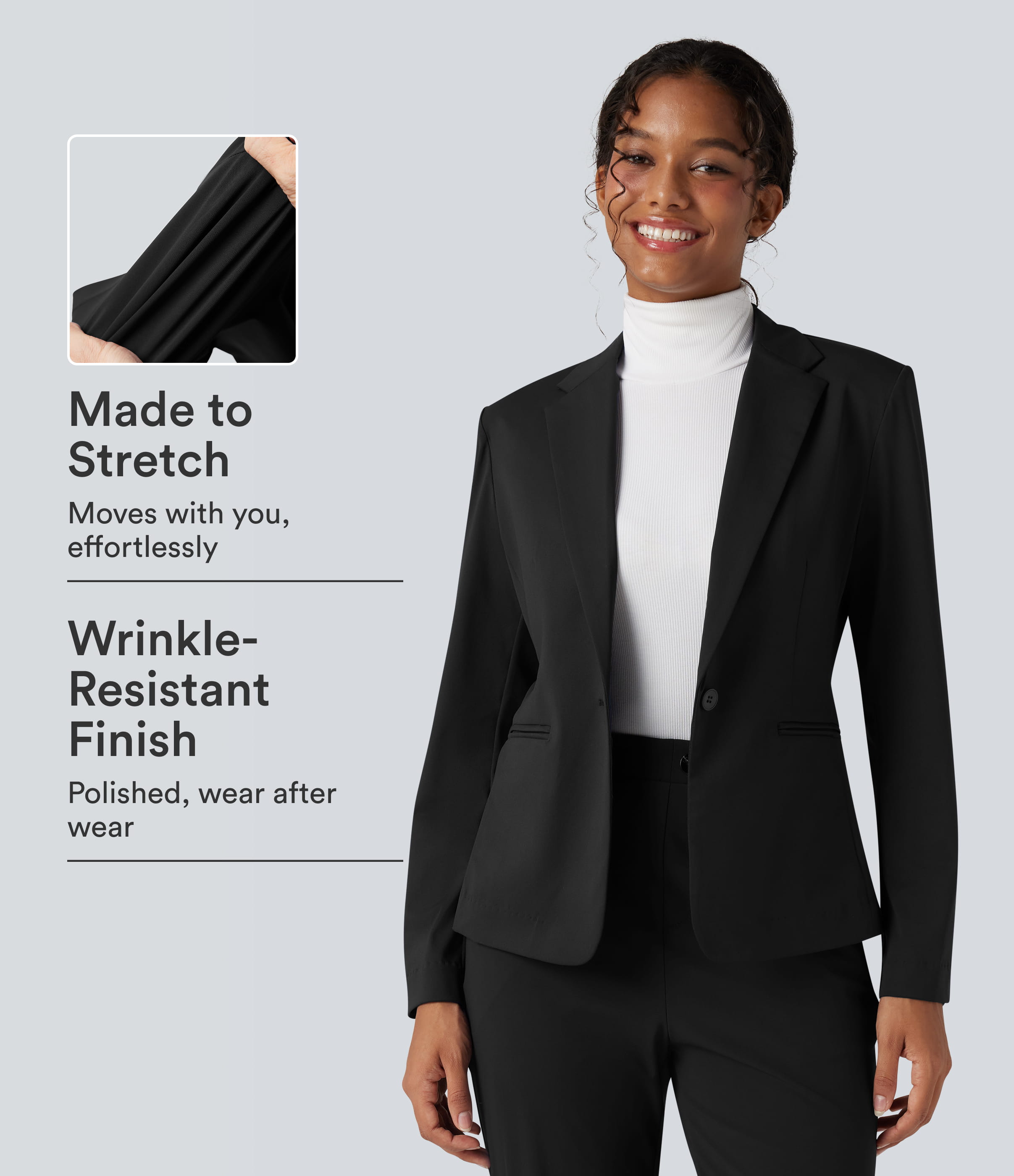 Halara Flex™ Suit Wrinkle-resistant Notched Collar Long Sleeve Slim Work Blazer with Pockets