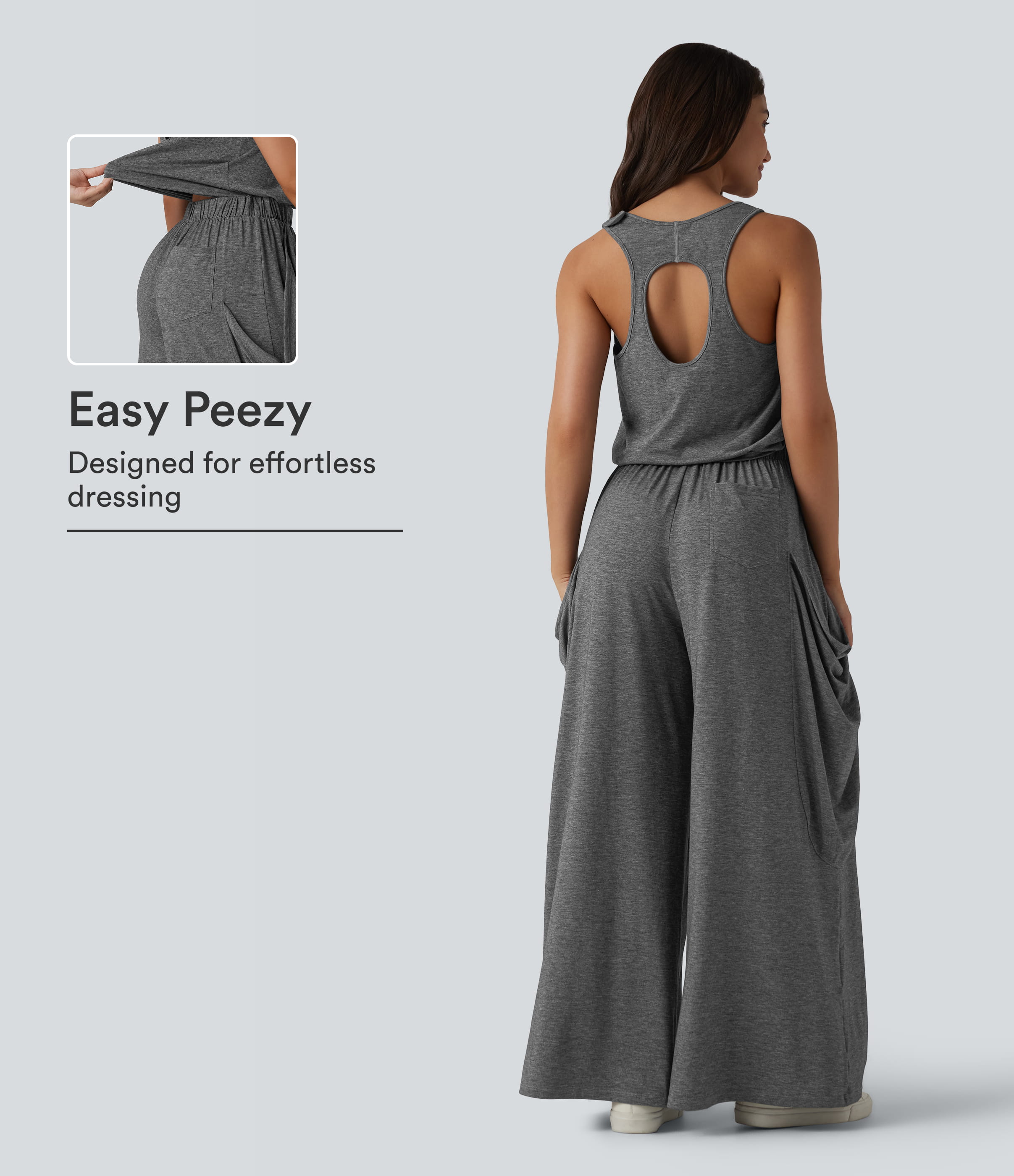 Sleeveless Cut Out Wide Leg Casual Jumpsuit with Pockets-Easy Peezy Edition