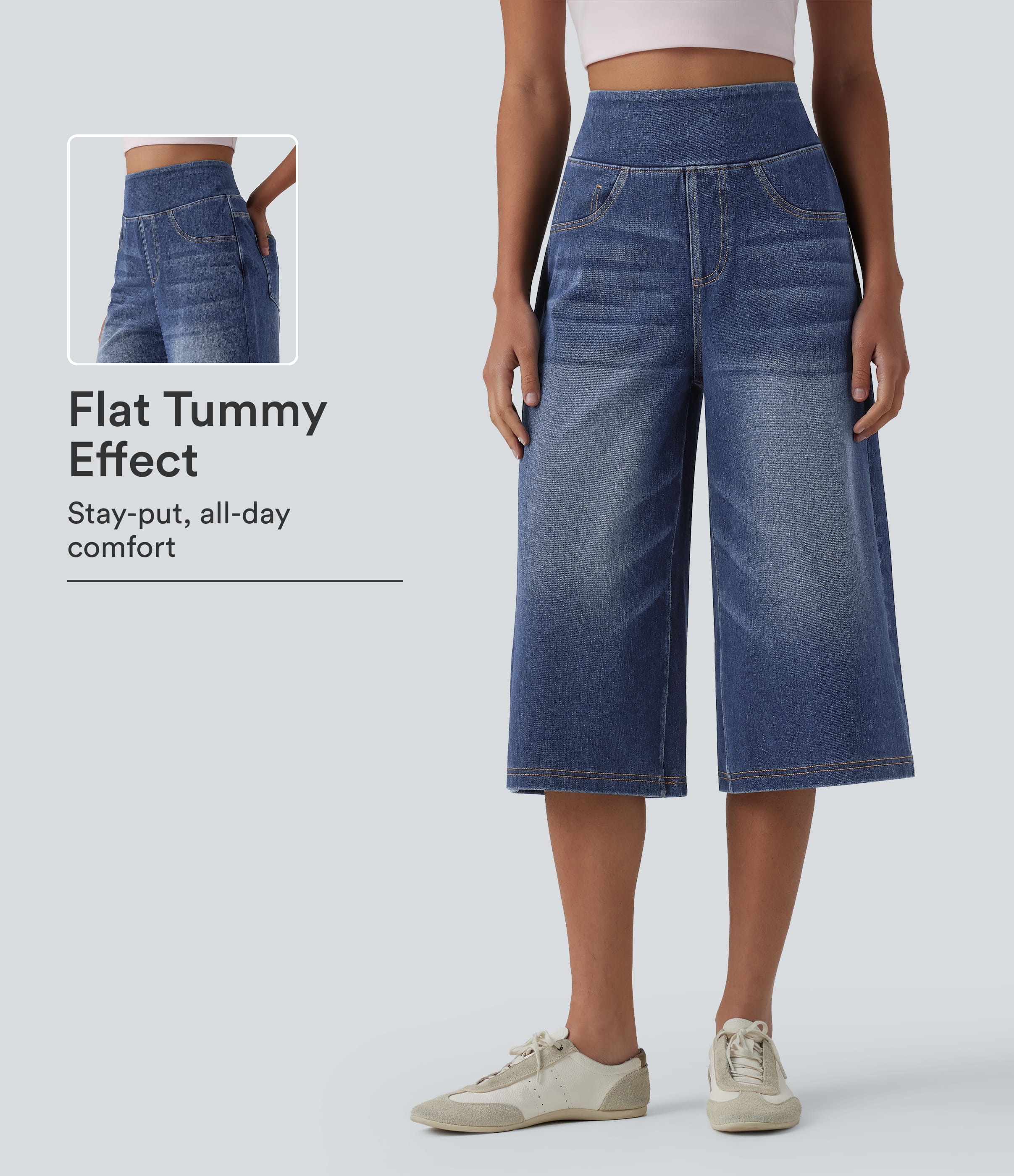 Halara Flex™ hoch taillierte, bauchformende, lässige Capri-Baggy-Jeans mit Taschen