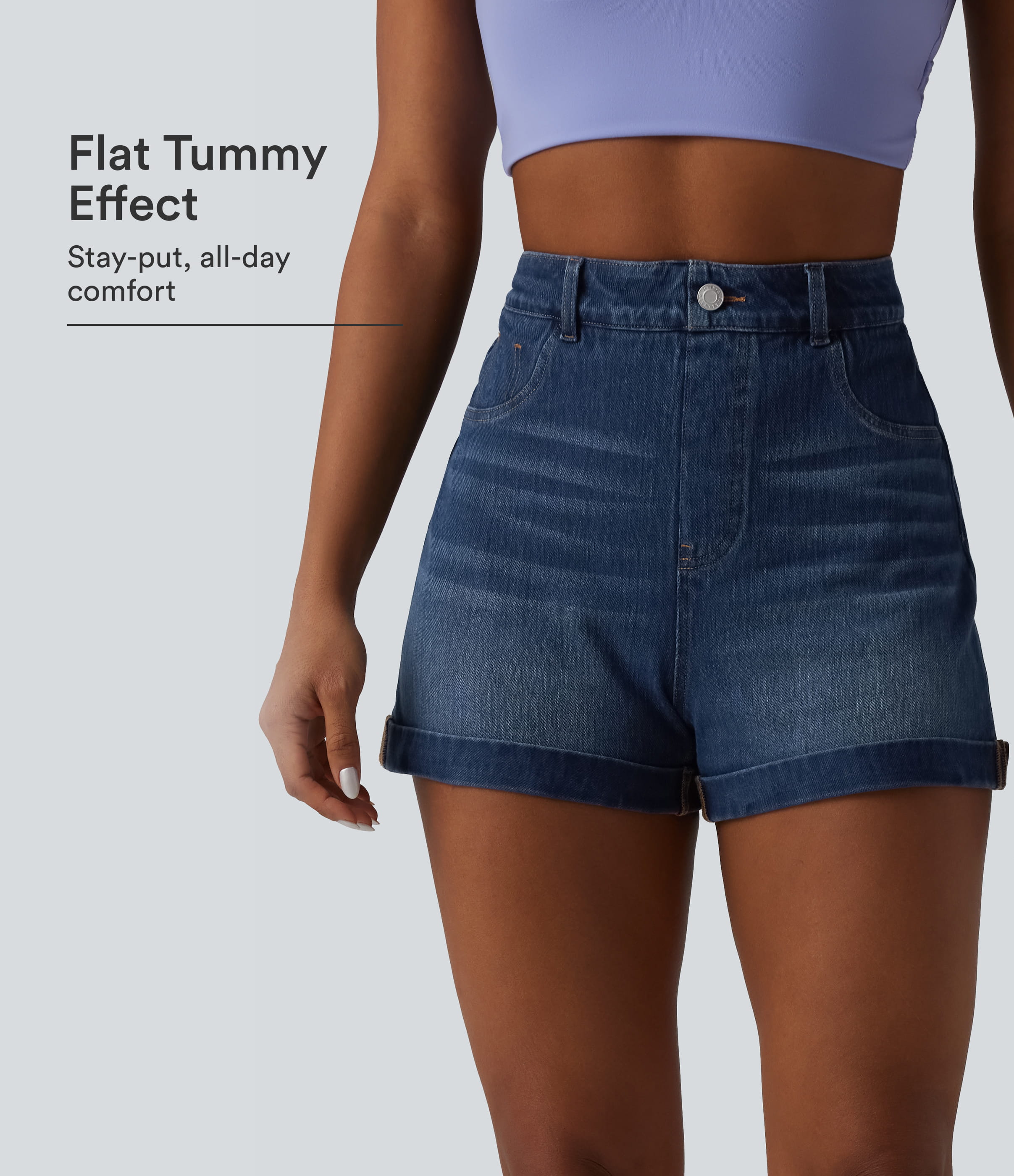 Halara Flex™ High Waisted Tummy Control Rolled Hem Denim Casual Shorts with Pockets