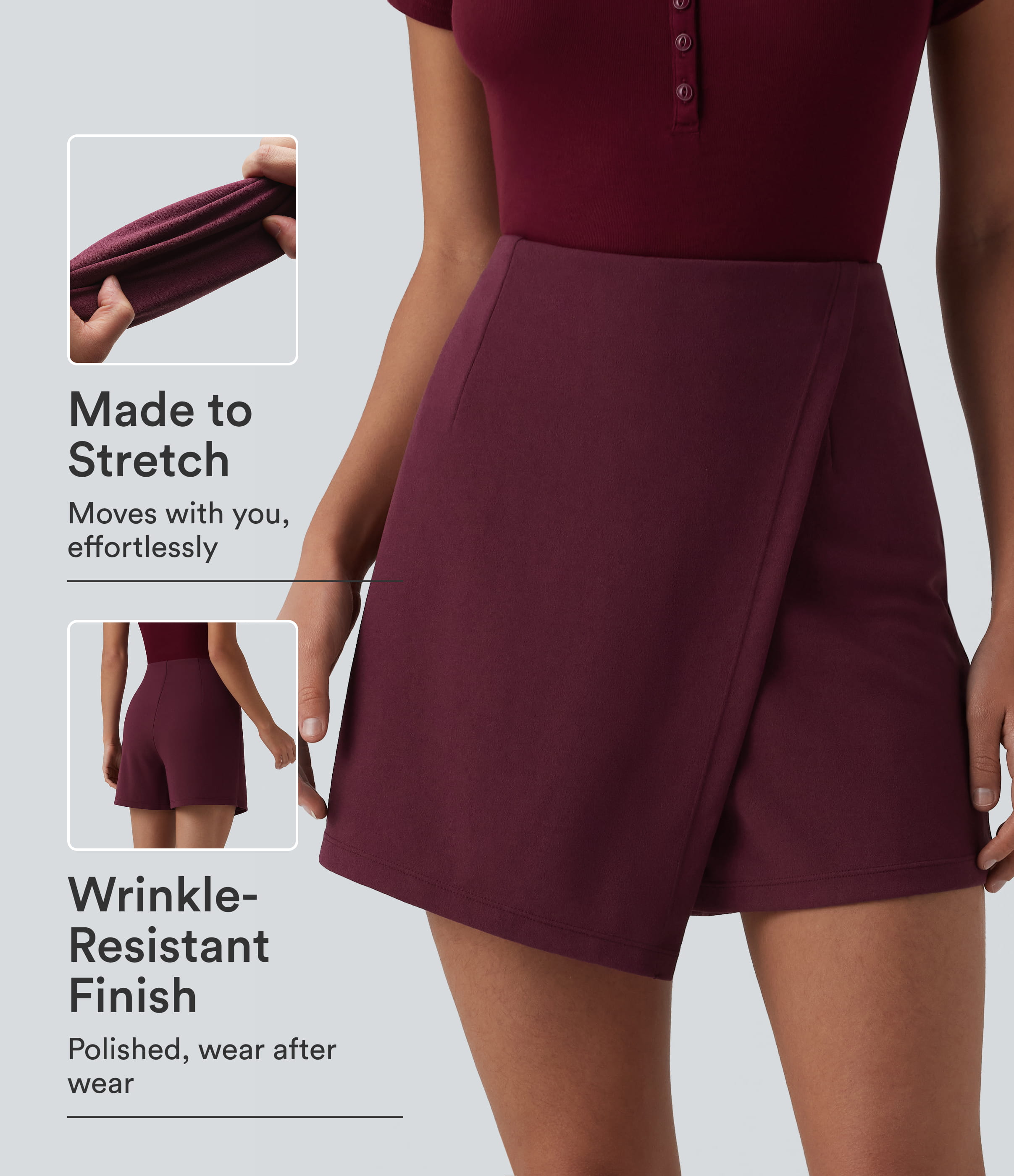 Falda-pantalón de trabajo mini más largo, de cintura alta y resistente a las arrugas