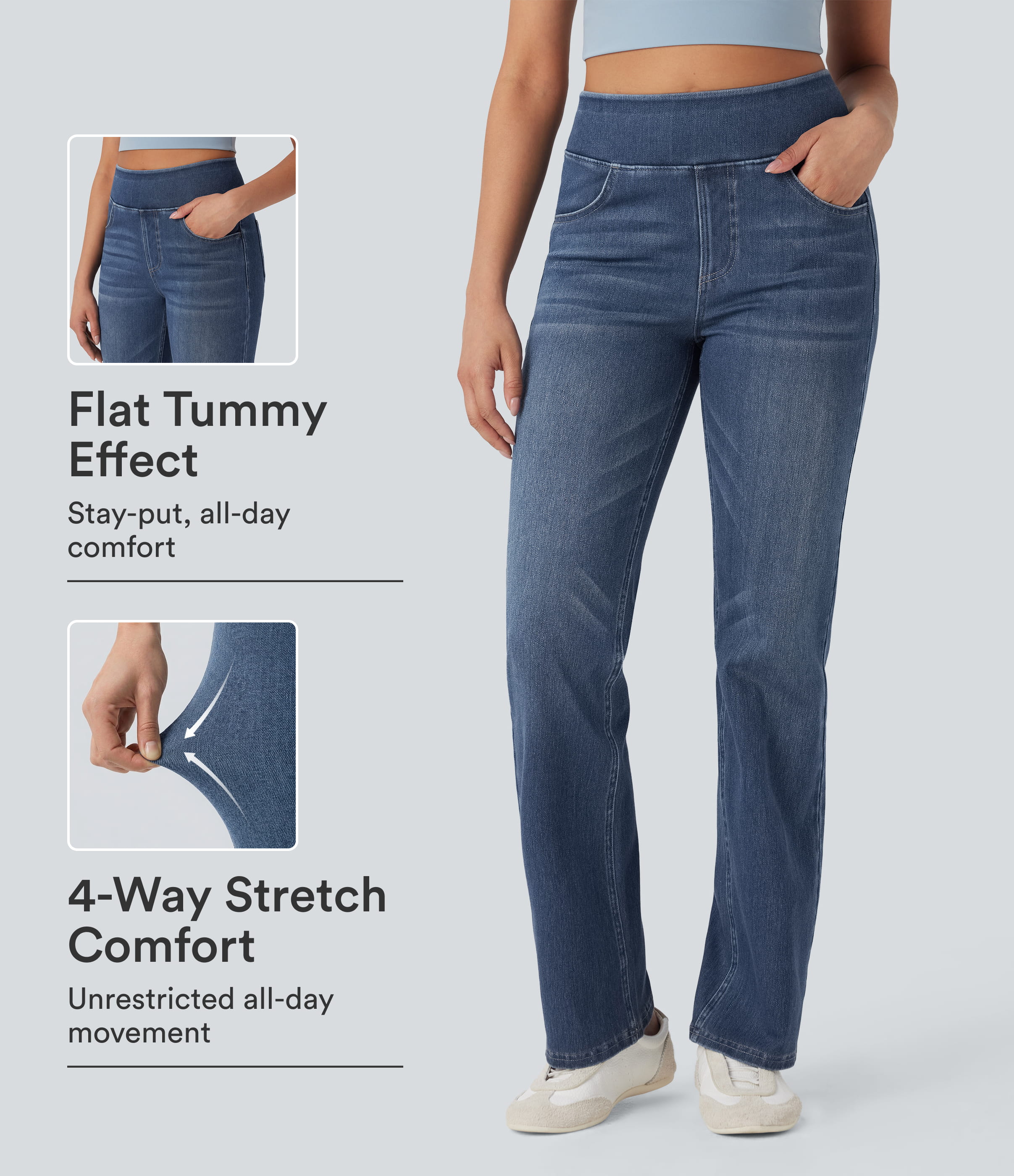 Halara Flex™ Hochsitzende Gewaschene Lässige Bootcut Jeans mit Taschen