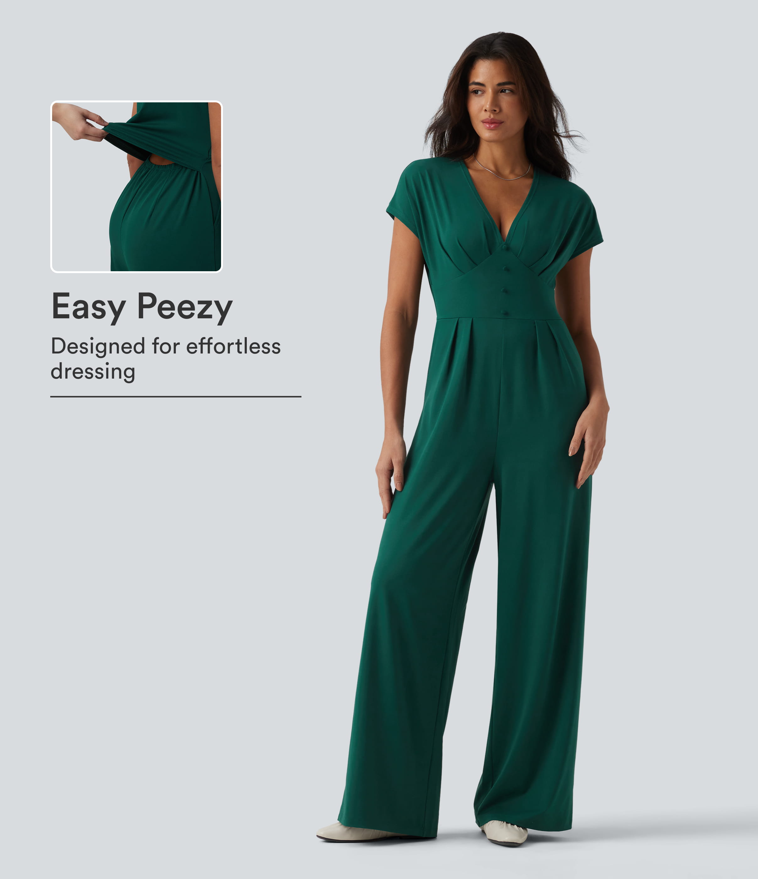 V Neck Short Sleeve Wide Leg Casual Jumpsuit with Pockets-Easy Peezy Edition