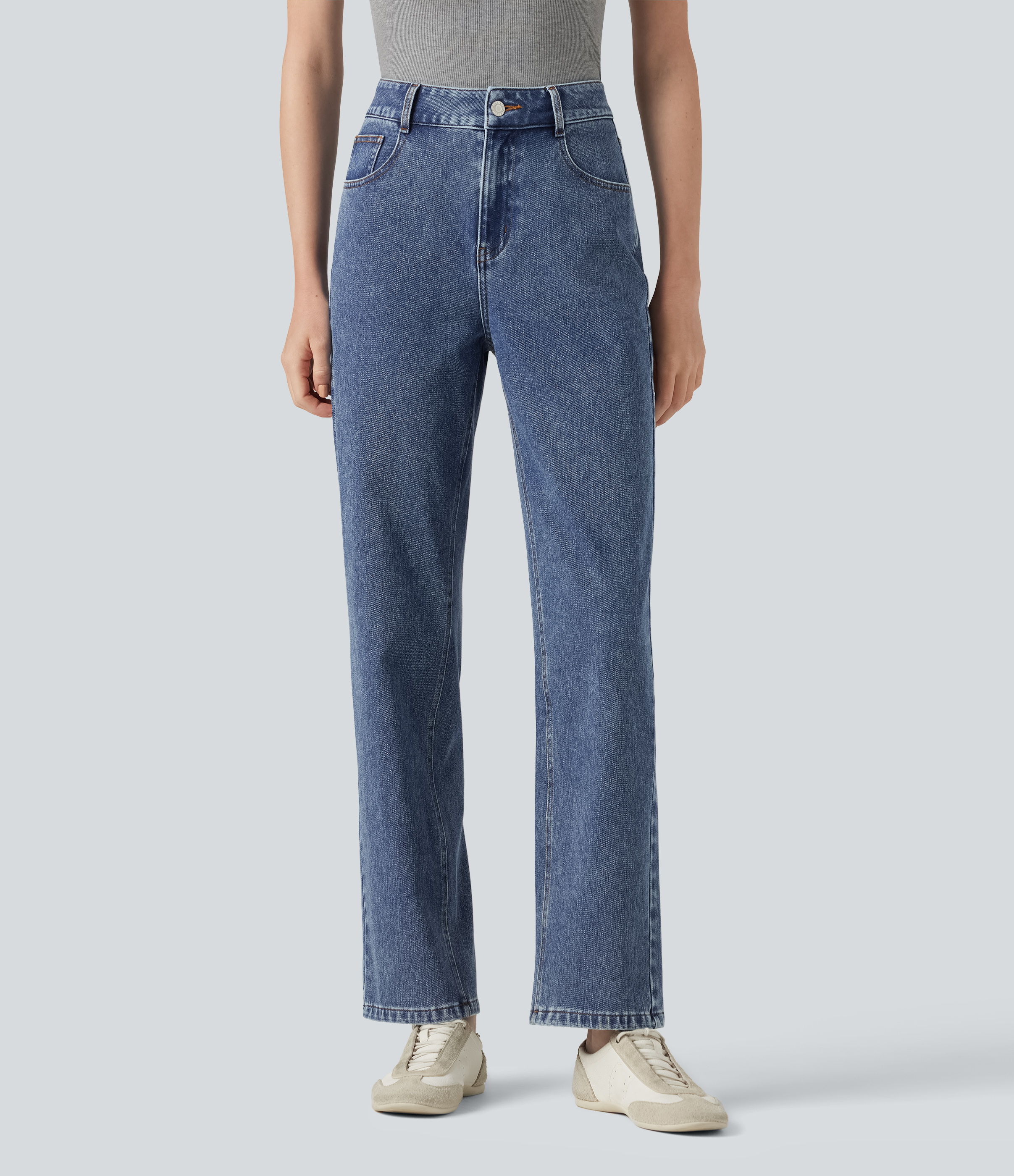 Halara Flex™ High Waisted Zipper Pockets Straight Leg Casual Jeans