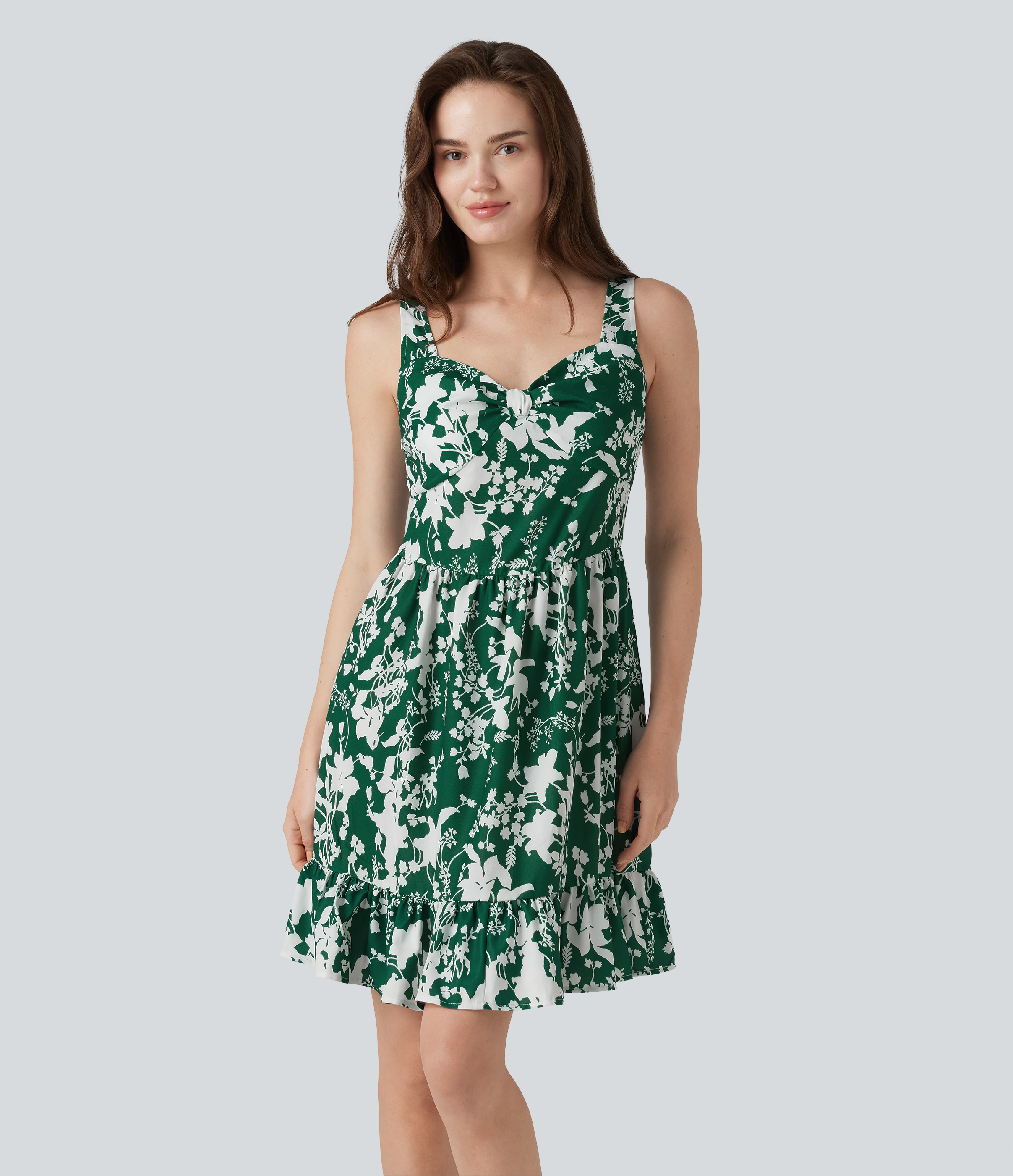 Sweetheart Neck Sleeveless Lace Up Floral Print Mini Dress