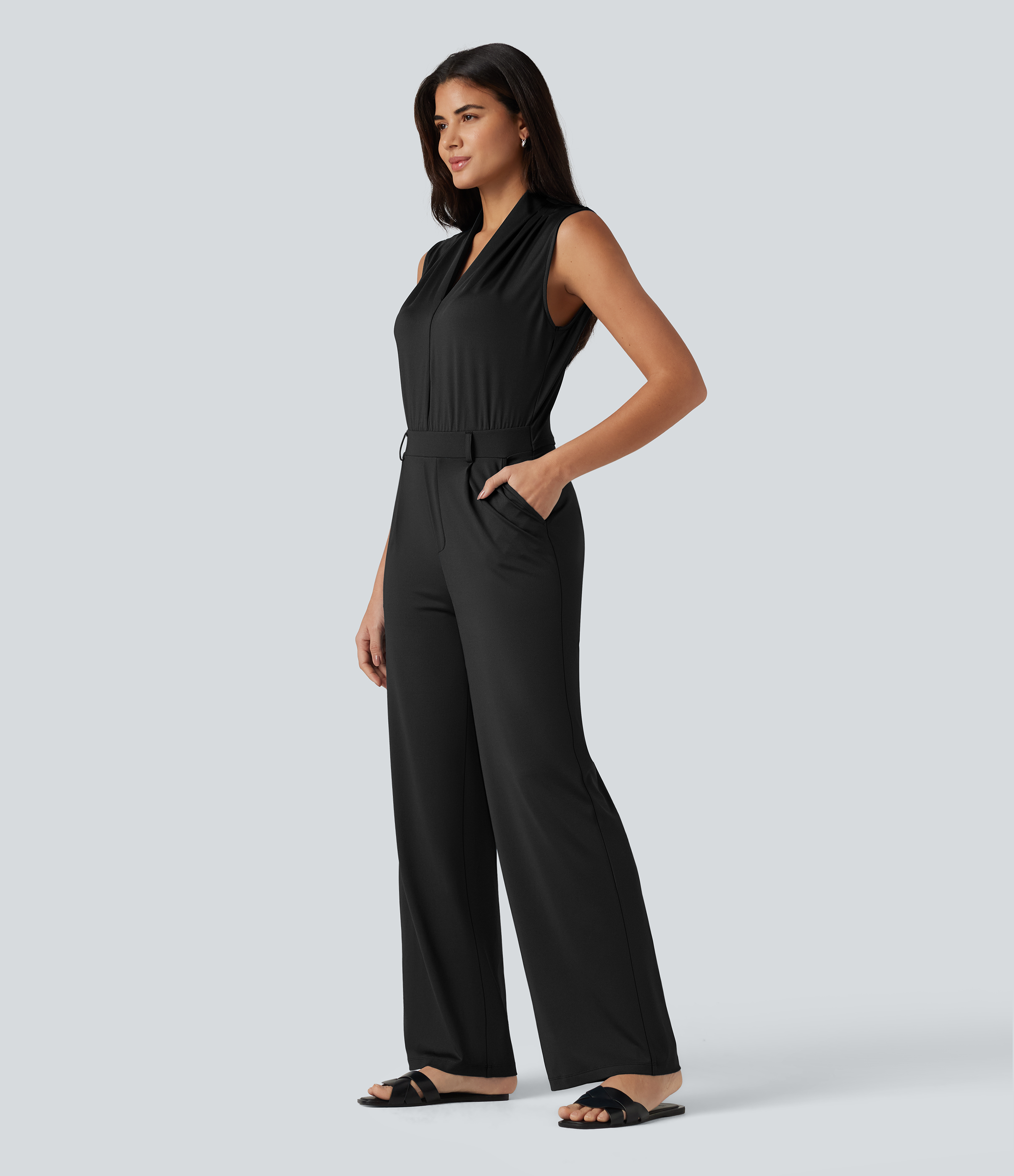 V Neck Sleeveless Work Jumpsuit with Pockets-Easy Peezy Edition