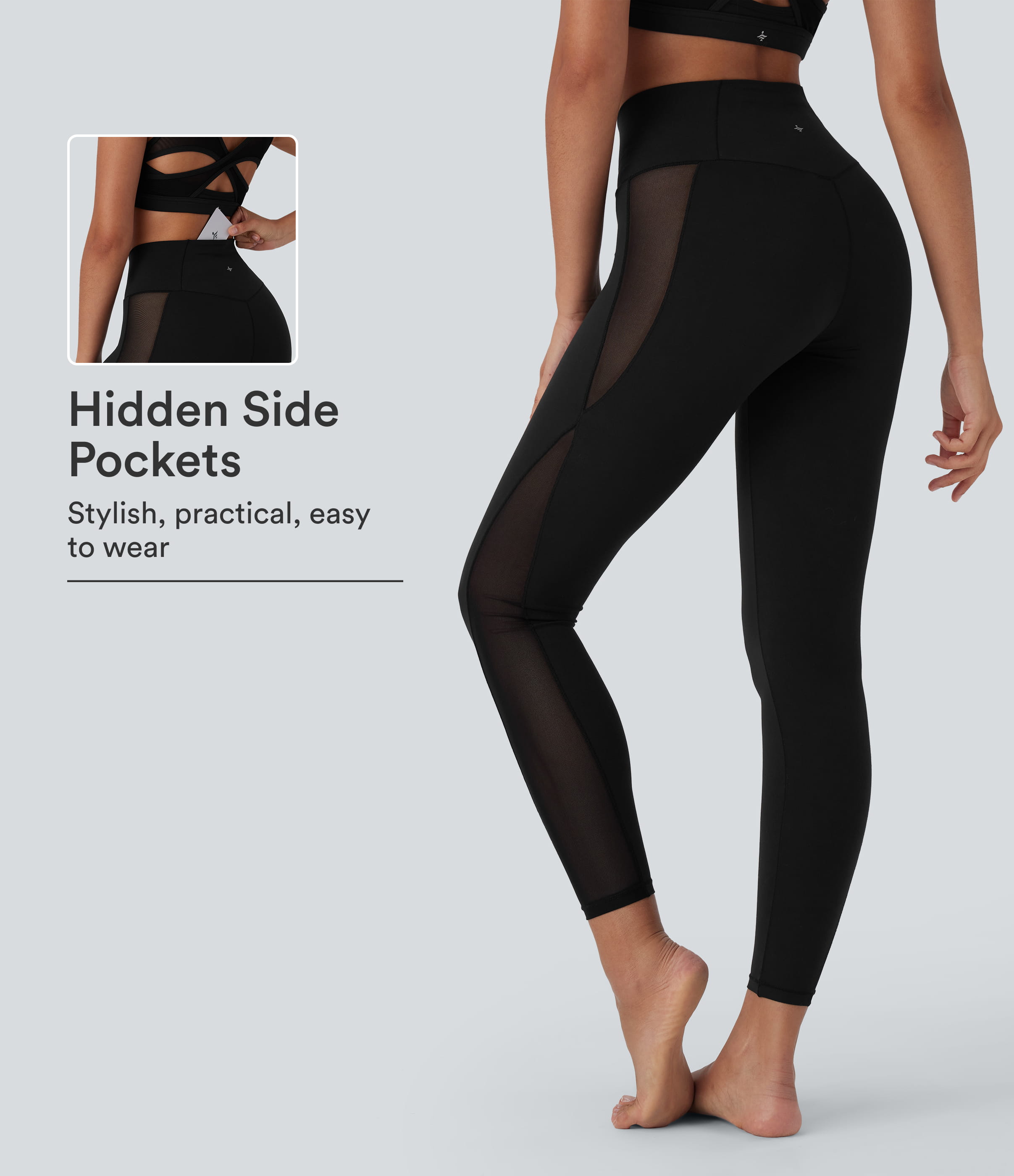Leggings de Yoga SoftlyZero™ Taille Haute avec Contraste en Maille et Poche - Protection UV UPF50+