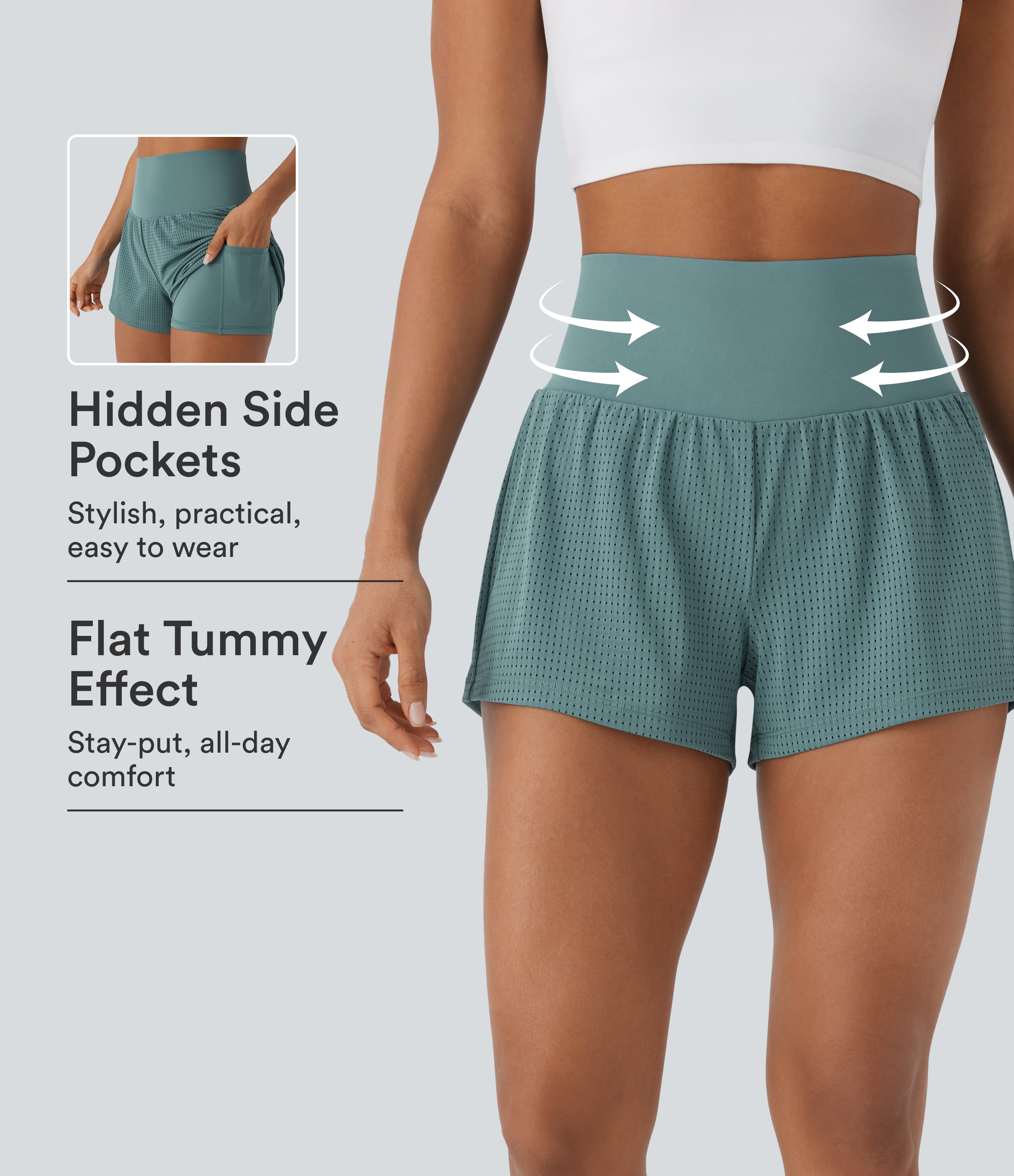 Super High Waisted Tummy Control Perforated 2-in-1 Yoga Shorts