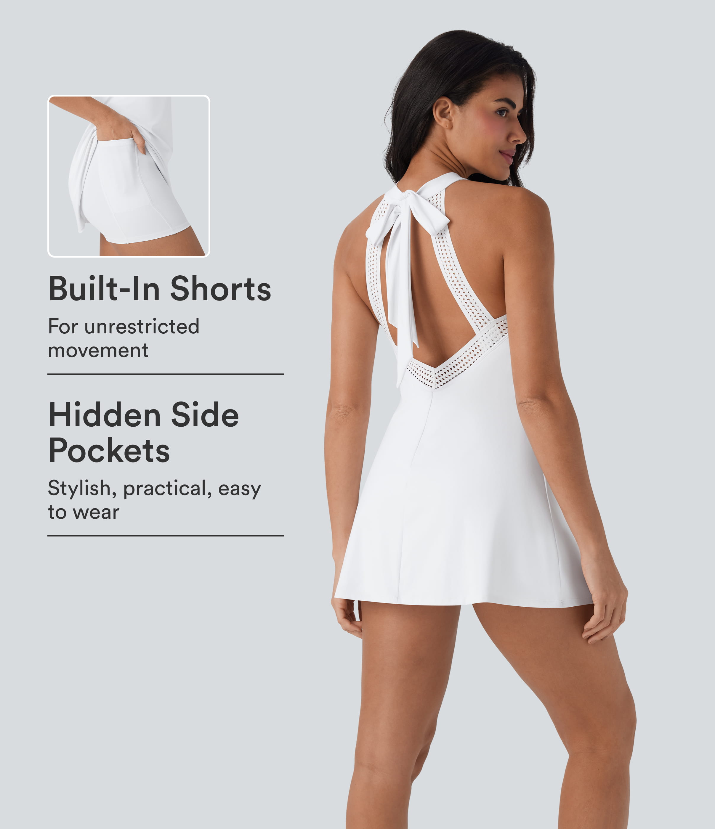 SoftlyZero™ Airy Tie Back 2-in-1 Cool Touch Mini Yoga Active Dress with Pocket-UPF50+