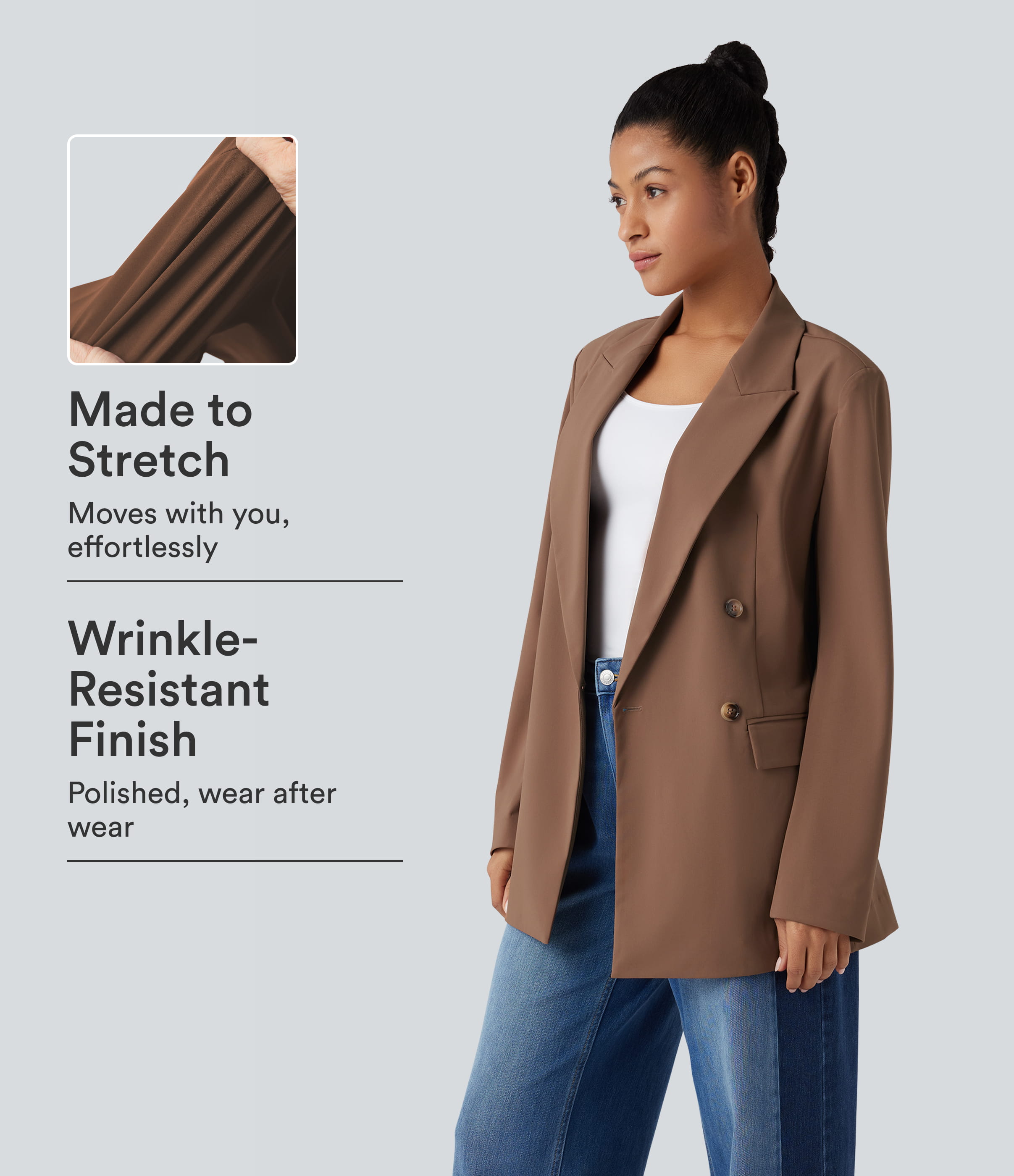 Wrinkle-resistant Notched Collar Long Sleeve Work Blazer with Pockets