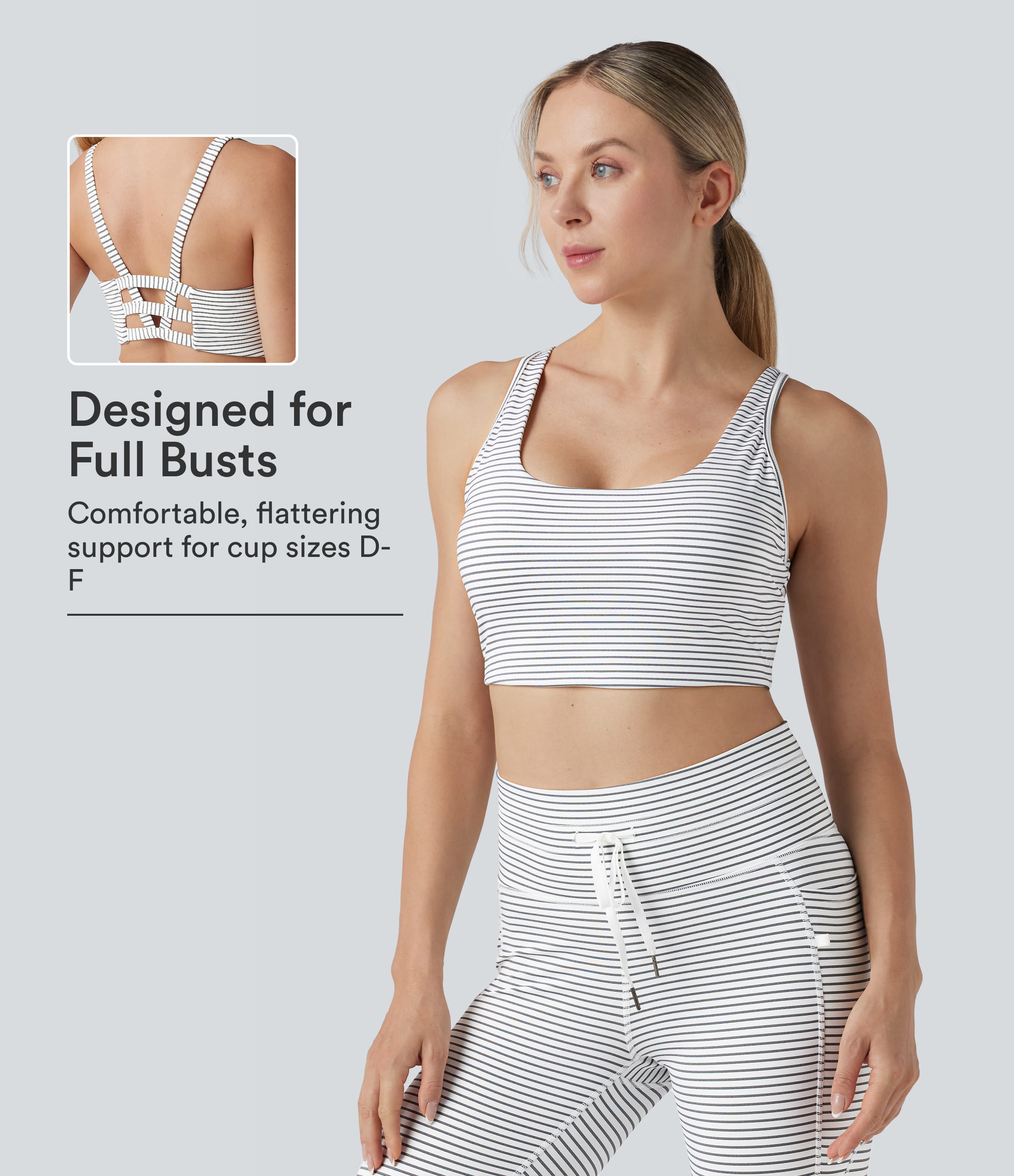 Low Support U Neck Cut Out Stripes Yoga Sports Bra D-F Cups