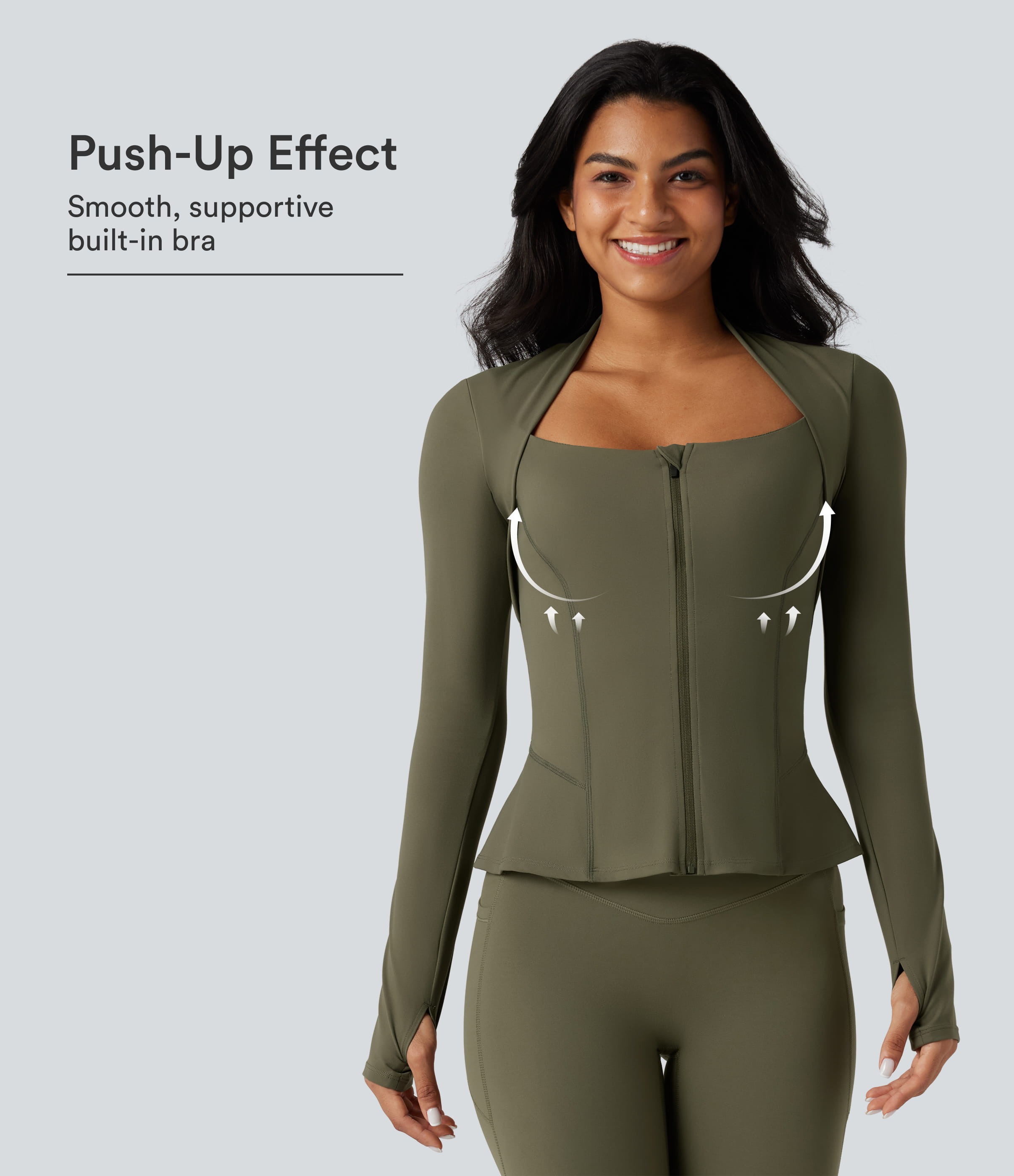 Halara UltraSculpt™ Push-Up Long Sleeve Thumb Hole Zipper Ruffle Hem Yoga Curvy Jacket